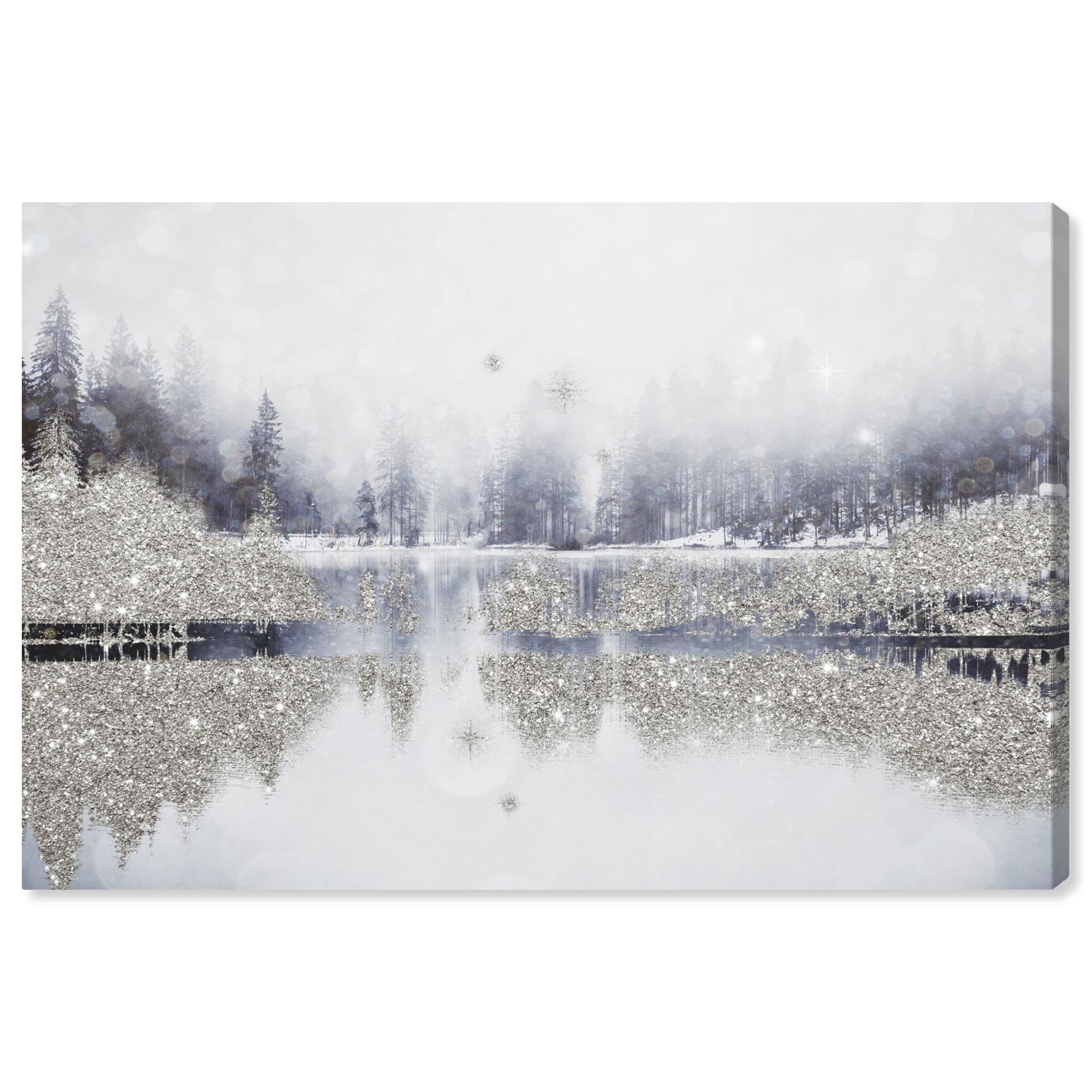Art Remedy Forest Silver Sparkle Canvas Glam Winter Wall Art, Gallery Wrapped, 45" x 30"