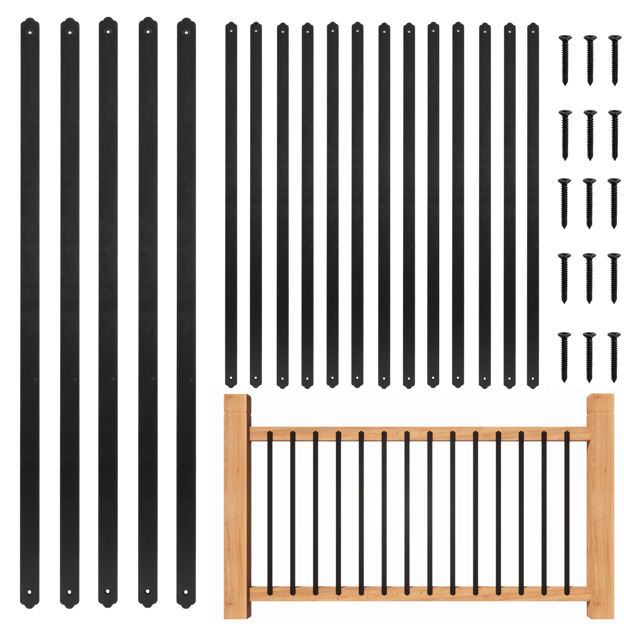 Metal Deck Balusters-Pack of 50 Metal Spindles for Deck Railing with Screws, 29.5"x1" Weather-Proof Powder Coated Metal Railings for Wood Deck & Composite Decks, Straight