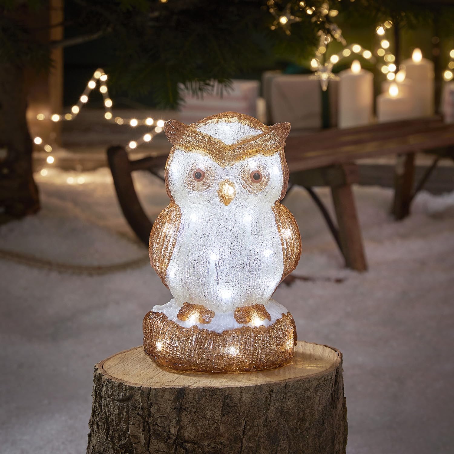 Lights4fun 24cm LED Acryl Eule Figur innen und außen Weihnachtsfigur Weihnachtsdeko Weihnachtsbeleuchtung Außen Gartendeko