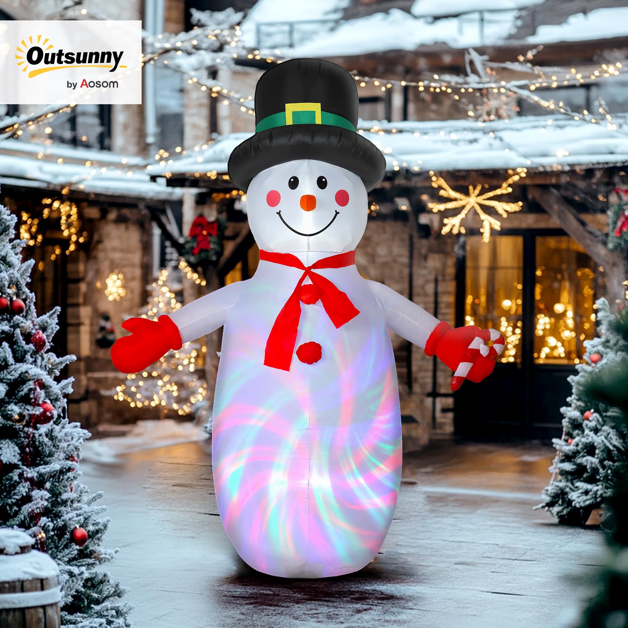 Outsunny Bonhomme de Neige Gonflable de Noël de 240 cm, Lumières LED