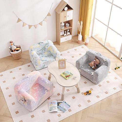 Miniatura 8 de Tiita Sofá para niños, sofá Chirldren con asa de transporte y bolsillos laterales, silla de espuma para niños, silla con reposabrazos para niños,