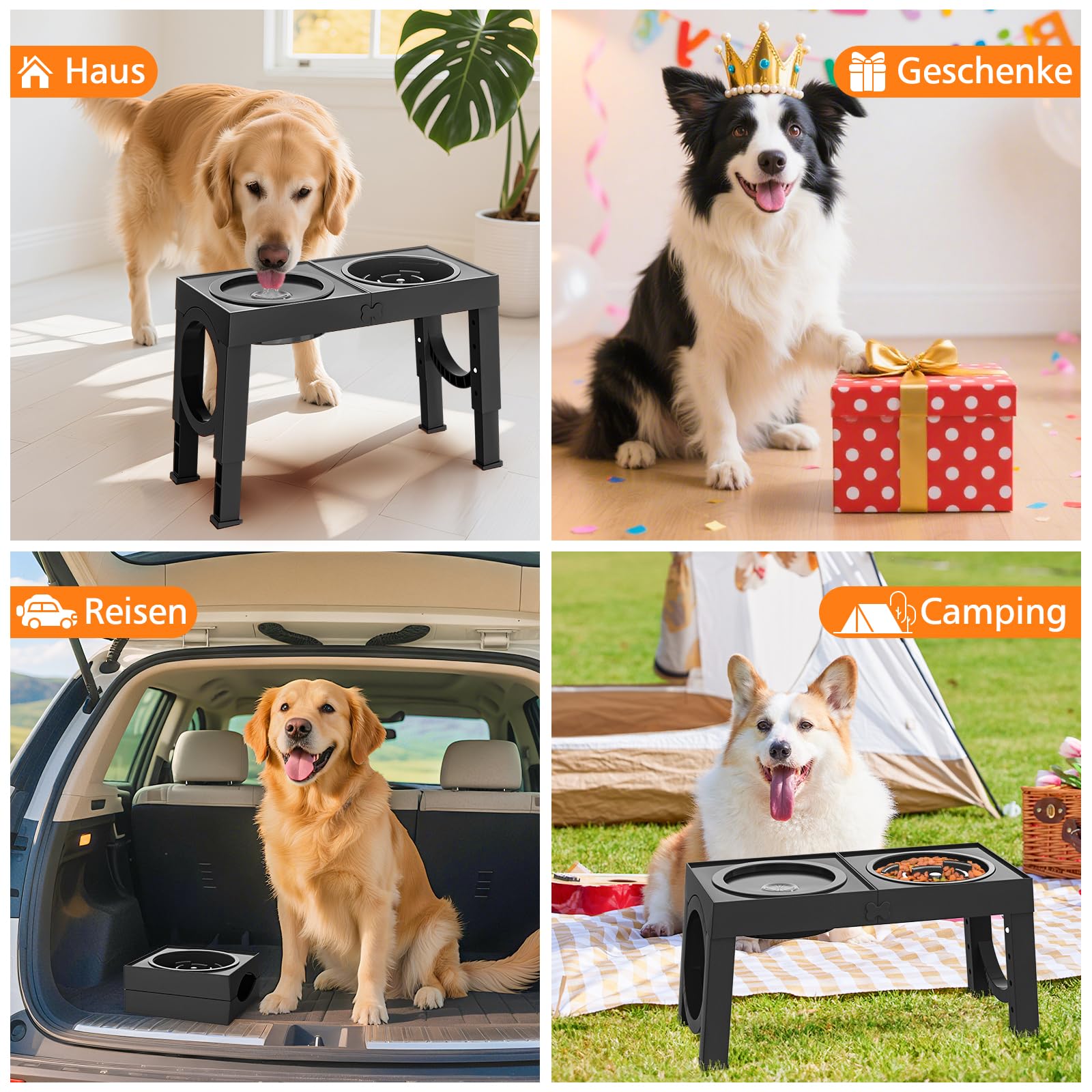 X XBEN 3-in-1 Comedero Perro Elevado de 5 Alturas Ajustables, 1,4L Bebedero Perro Antigoteo, 1L Comedero Antivoracidad,Comederos Elevados para Medianos y Grandes,Plegable y Antideslizante