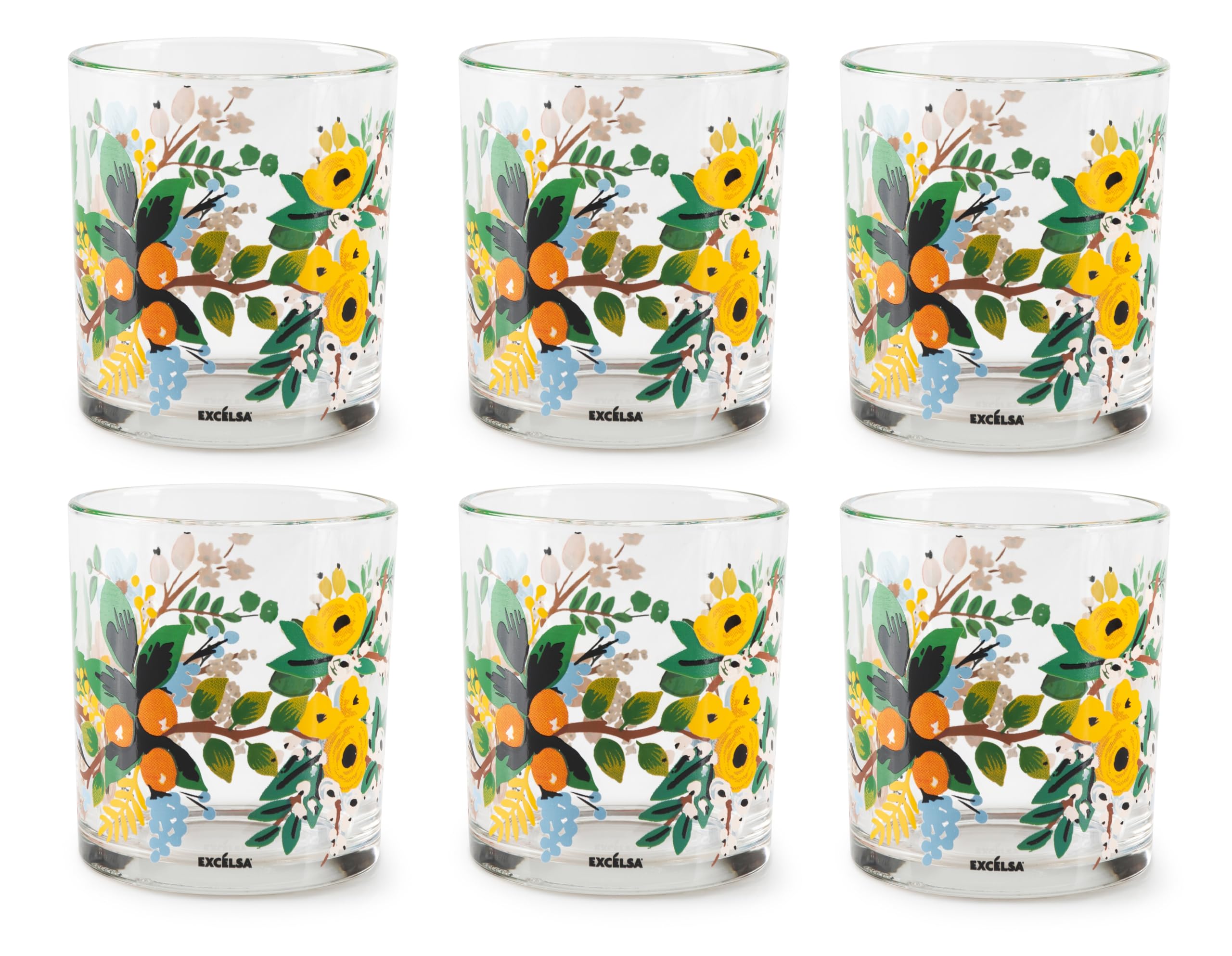 Set 6 verres Excelsa Fiori Frida verre 250 ml gobelets table vaisselle fleurie
