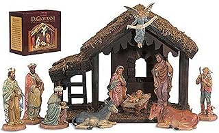 Autom Christian Brands Complete 10 Piece Nativity Set. Real Life 6" Figures with 14" Wood Stable Indoor Holiday Decoration Includes (Holy Family, Three Wise Men, Angel, Animals and Shepherd)