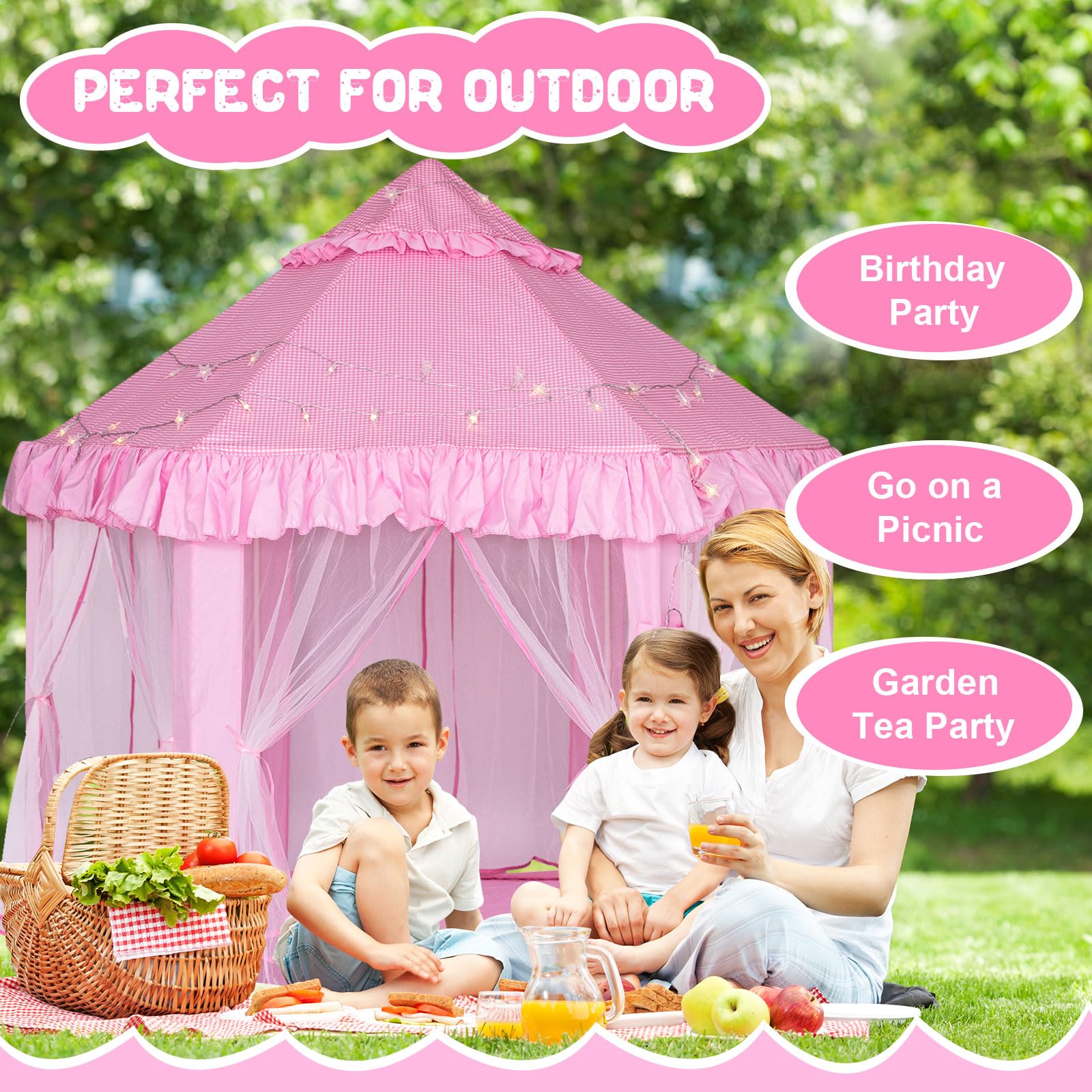 Tenda da gioco per bambini per ragazze - Tenda da gioco del castello della principessa, casa da gioco pop-up per interni e per esterni con luci stellari per bambini, regali per bambine da 3 a 9 anni