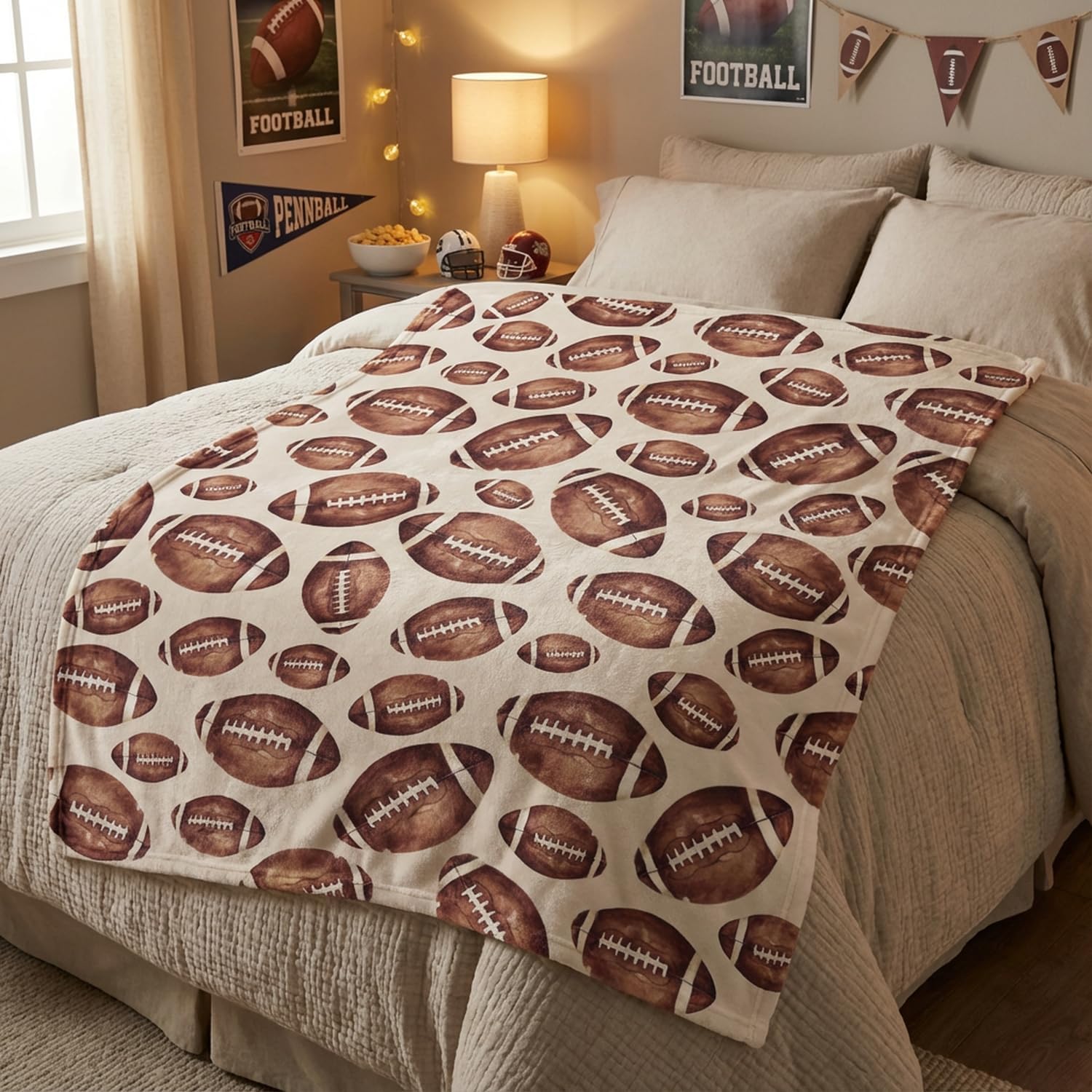 Horaldaily Football Flannel Blanket Throw, Football Soft Fuzzy Plush Cozy Fleece Blankets for Couch Sofa Bed Lounging, Ideal Gifts for Kids Adults Self, 50x60