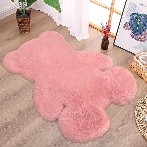 TENNOLA Alfombra en forma de oso, bonita alfombra para dormitorio, suave, rosa, esponjosa, de pelo sintético, peluda, para niños, adolescentes, TENNOLA Alfombra en forma de oso, bonita alfombra para dormitorio, suave, rosa, esponjosa, de pelo sintético, peluda, para niños, adolescentes,