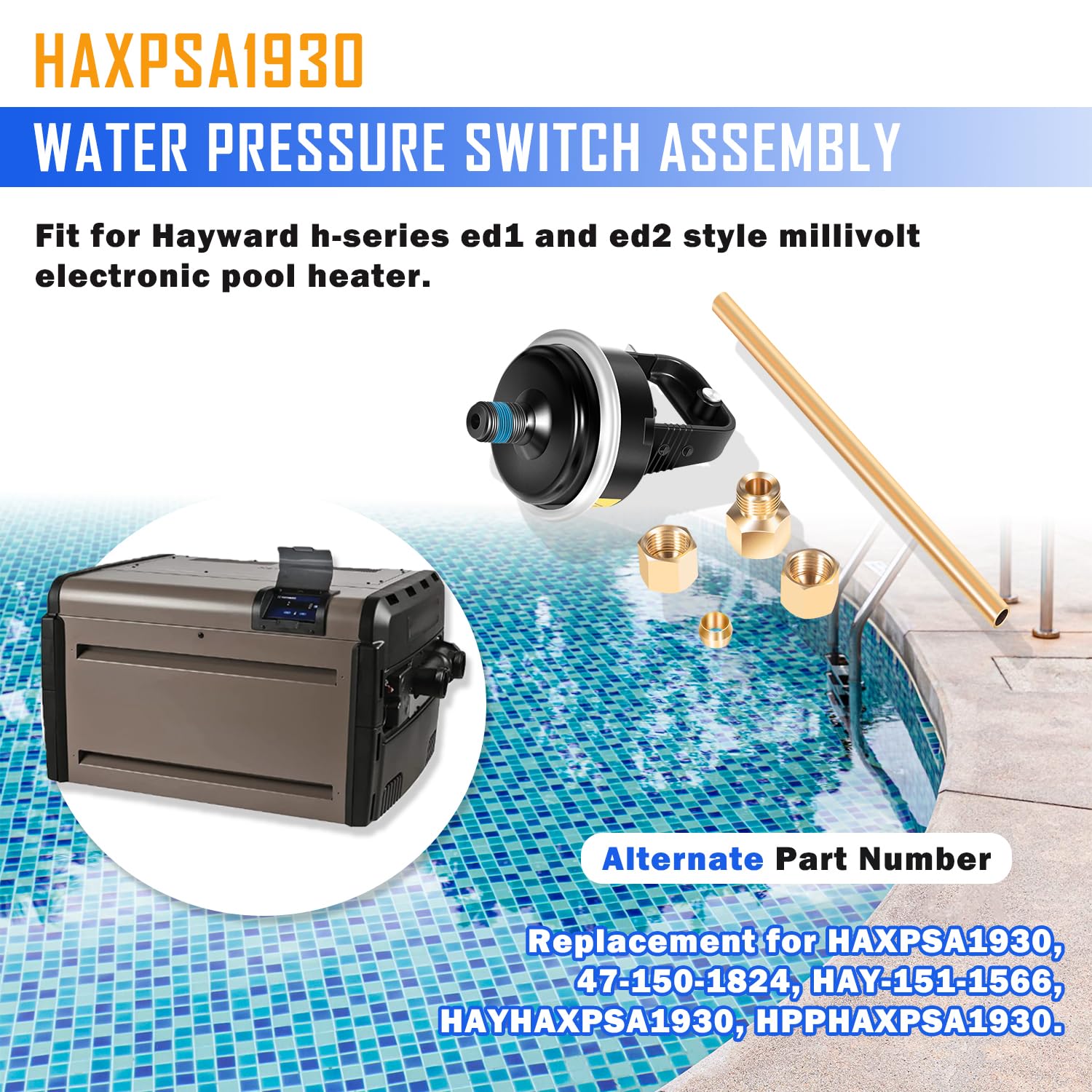 Repuesto para interruptor de presión de agua HAXPSA1930 compatible con el calentador electrónico Hayward H-Series ED1 y ED2 de milivoltios