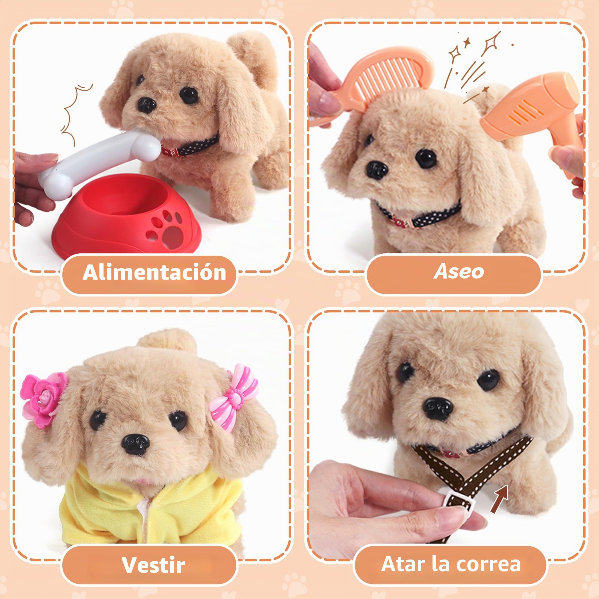Perrito Juguete Que Ladra y Anda, Juguetes Niños 2 Años, Perro Interactivo con Jaula y 12 Accesorios, Perro Robot de Peluche Suave, Regalo Niña 2 3 4 Años y Cumpleaños