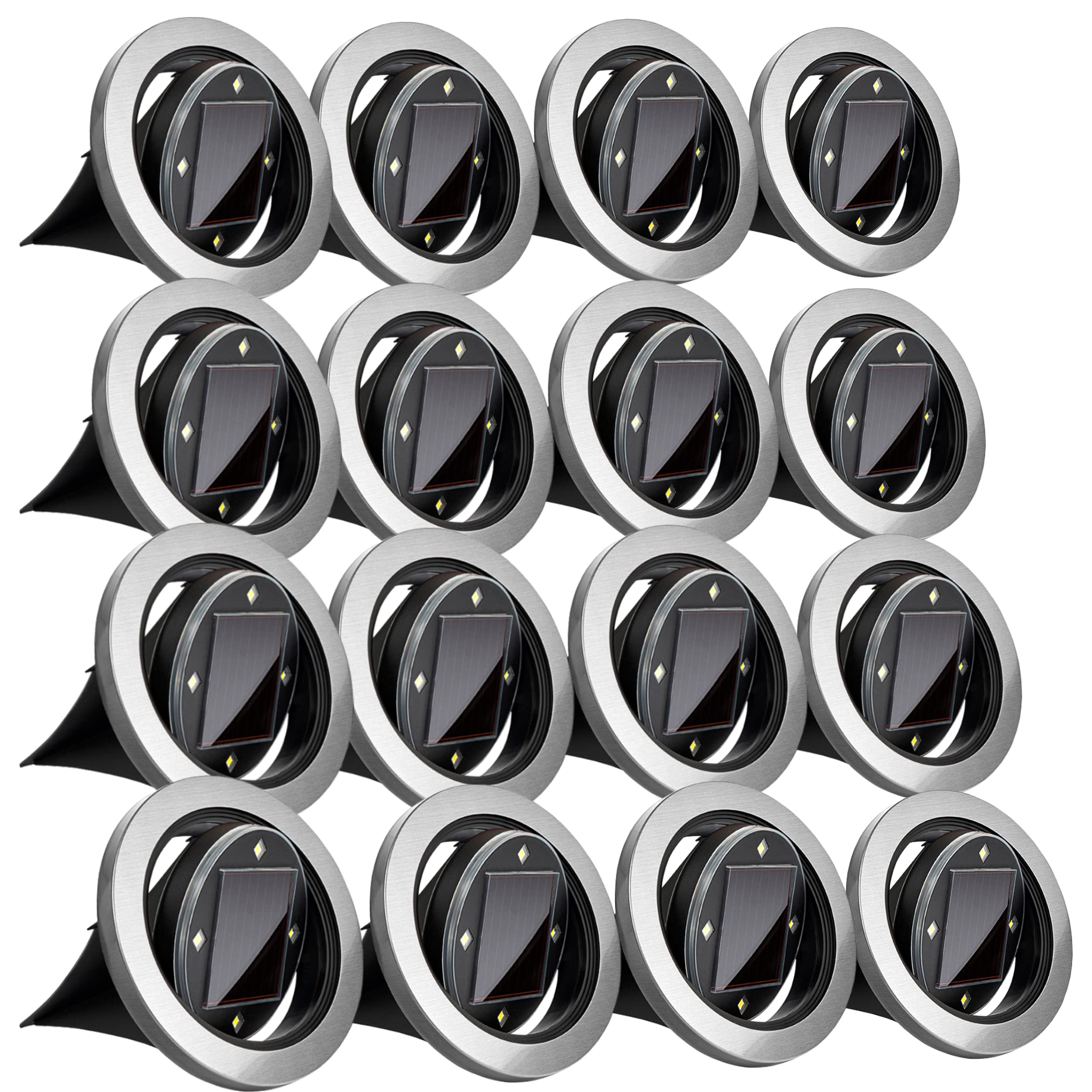 Swivel Disk Lights Solar-Powered In-ground 8-LED Flat & Landscape Lighting for Outdoor, Yard, Garden & Lawn – Wireless, Easy Installation, Stakes Included Deluxe As Seen On TV Set of 16