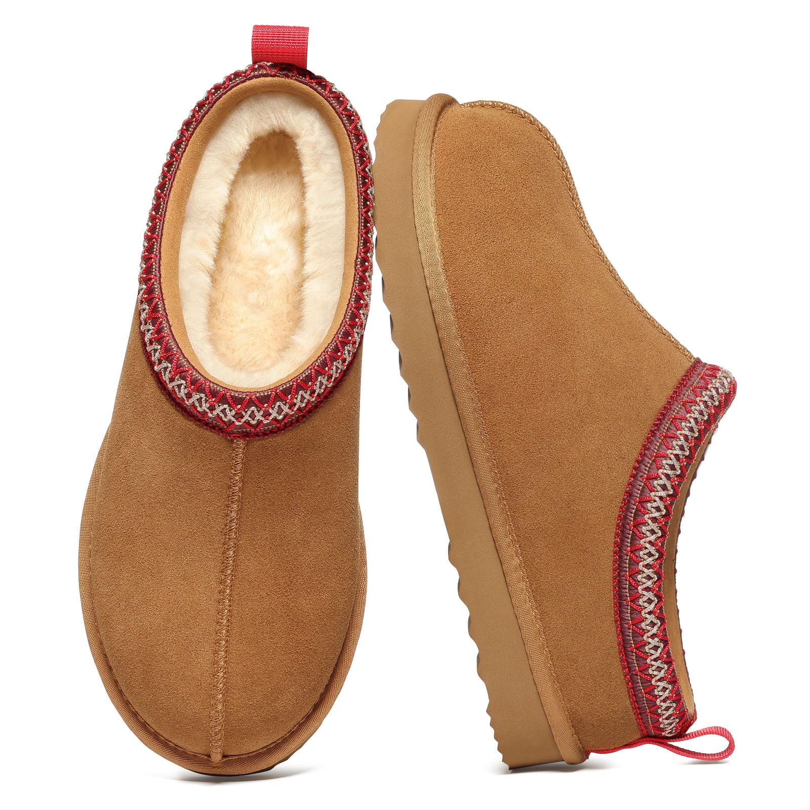 Litfun Women's Genuine Suede Fur Lined Slippers Fuzzy Winter House Shoes | Fluffy Warm Indoor Outdoor Slippers with Non-Slip Sole for Bedroom, Travel, Casual Wear