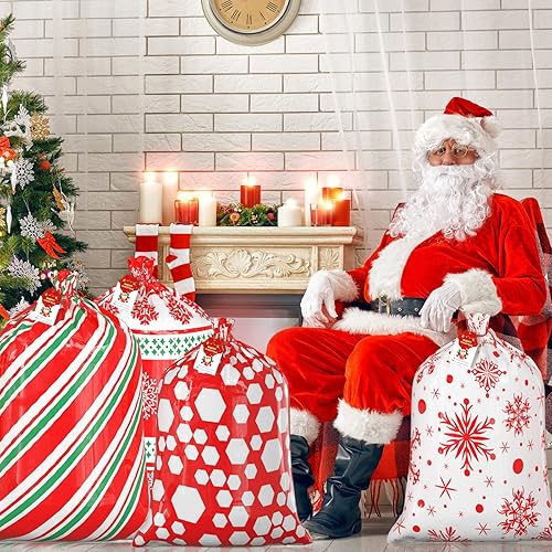 Miniatura 6 de OuMuaMua Bolsas de regalo grandes para regalos de Navidad – Paquete de 6 bolsas de regalo grandes de plástico de Navidad rojas con etiquetas de