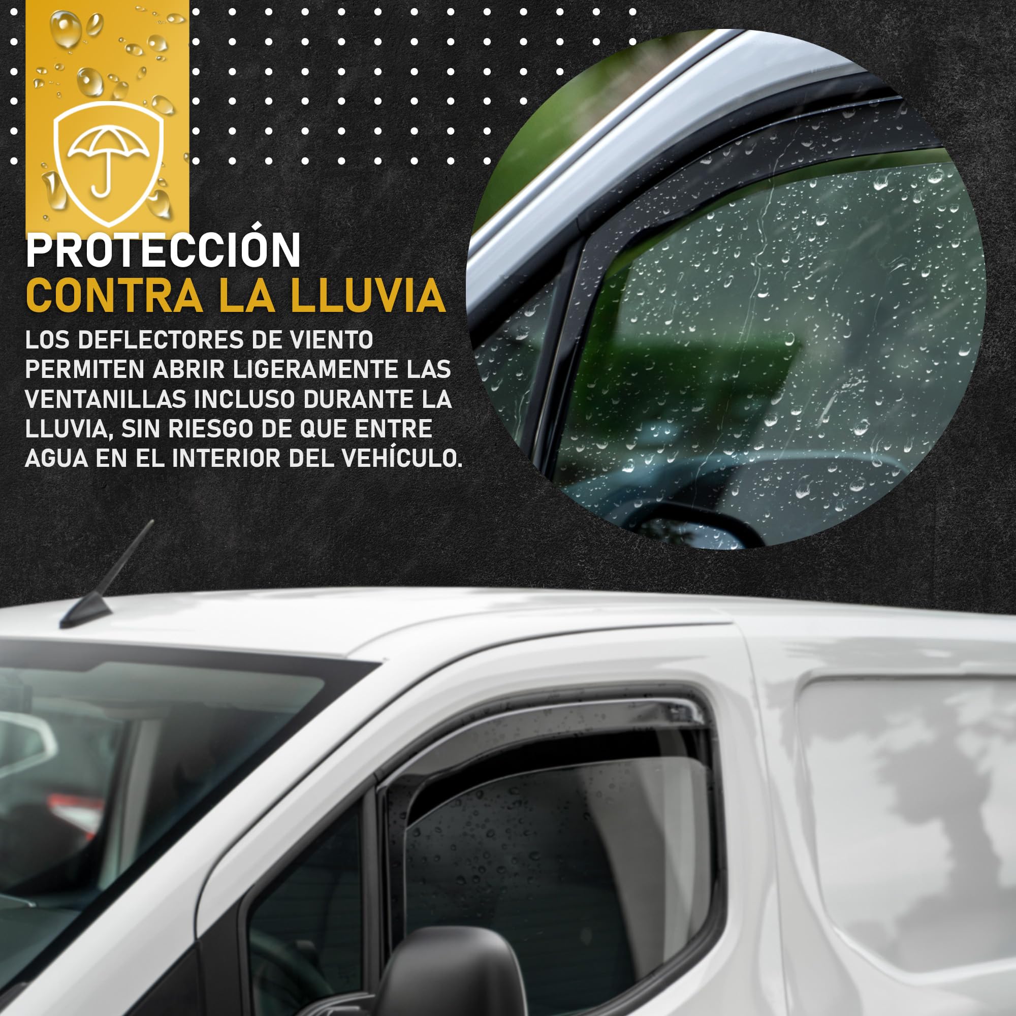 HEKO - Compatible con Volkswagen VW T6.1 2019+ Deflectores Para Ventanas Laterales; Delanteros; Dos Piezas; Deflectores de Aire Antilluvia, Oscurecidos, Aerodinámicos; Instalación Rápida y Sencilla