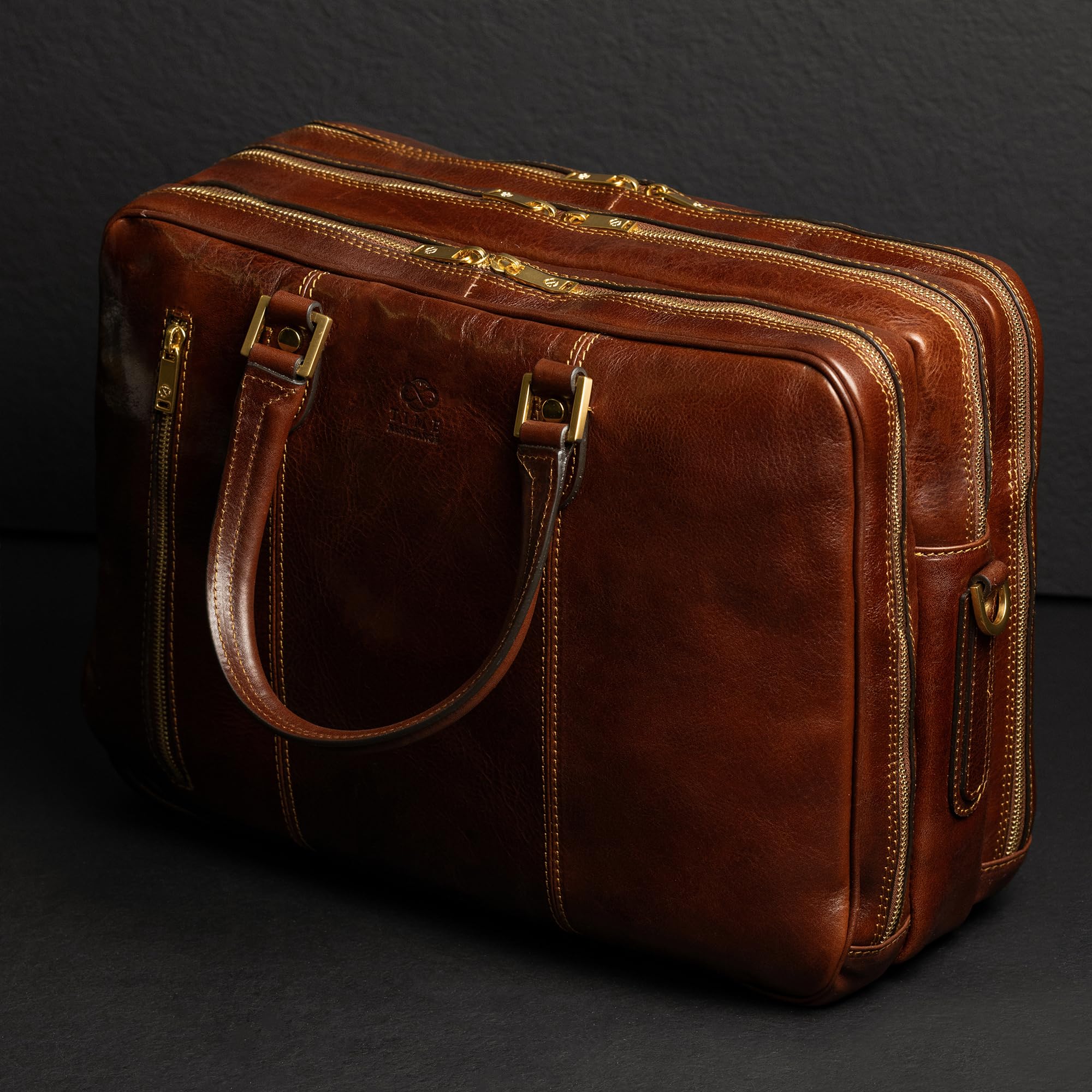 Time Resistance Full Grain Leather Shoulder Bag Handmade in Italy for Men's Notebook