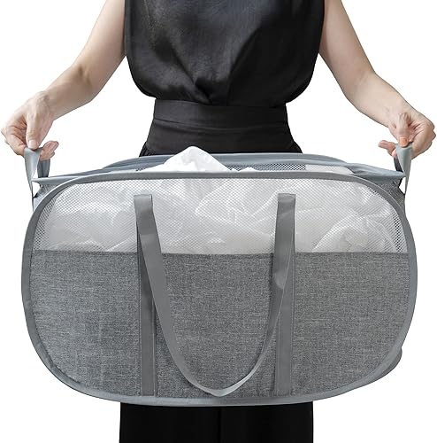 Collapsible mesh pop-up laundry basketReinforced and elongated shoulder strap Hampers for Laundry, Clothing Storage & Room Organization, Perfect for