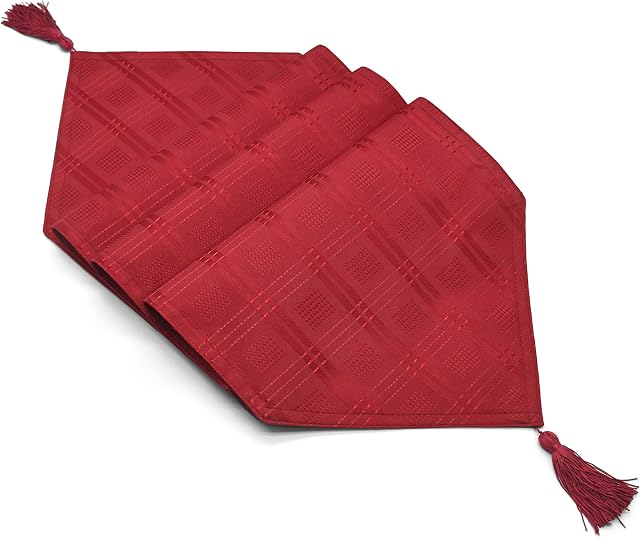 Intimates Luxury Jacquard Woven Squares Hampton Table Linen (Red, Table Runner)