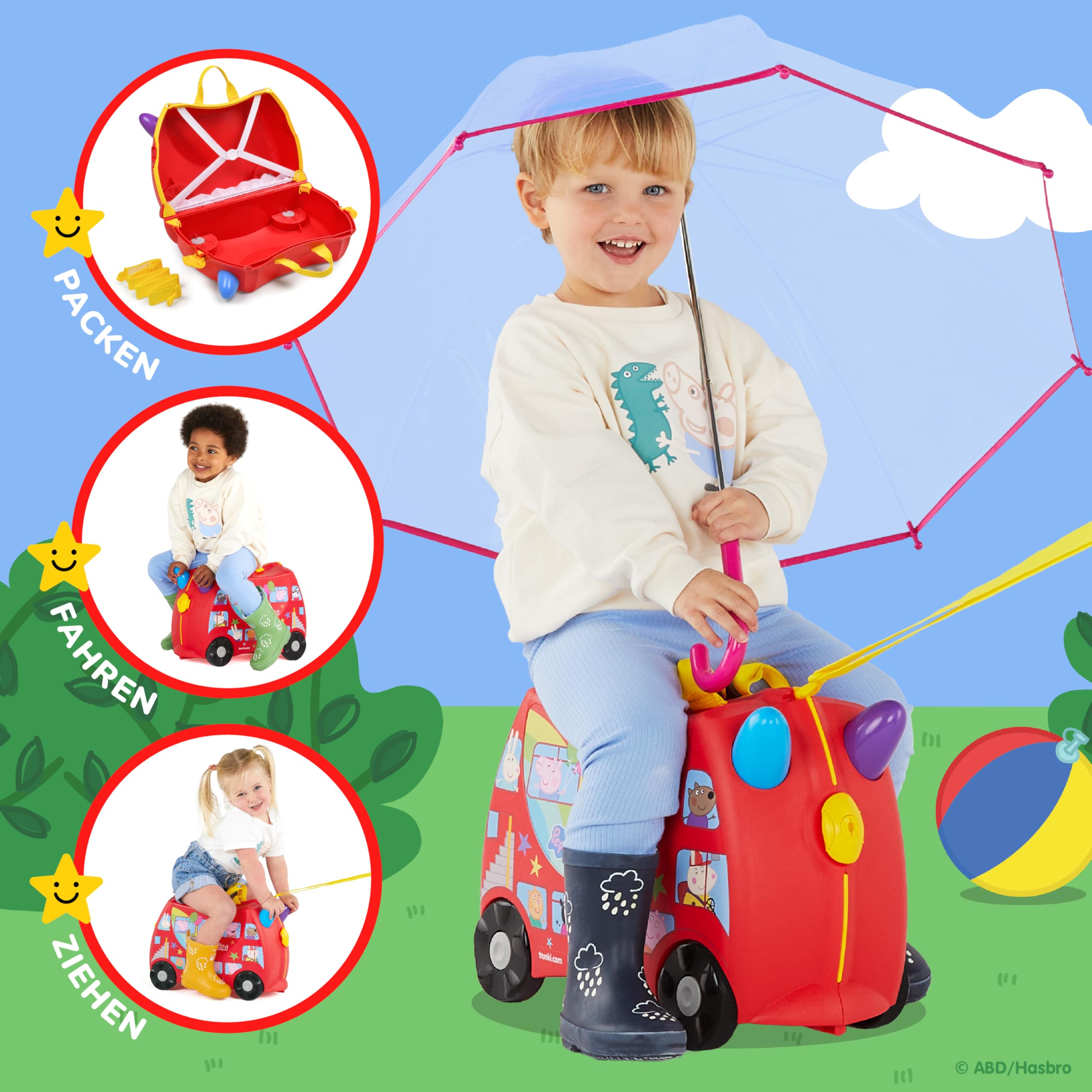 Trunki Originaler Kinderkoffer zum Draufsitzen 18-L Handgepäck Koffer Hartschalen Reisekoffer mit Rollen