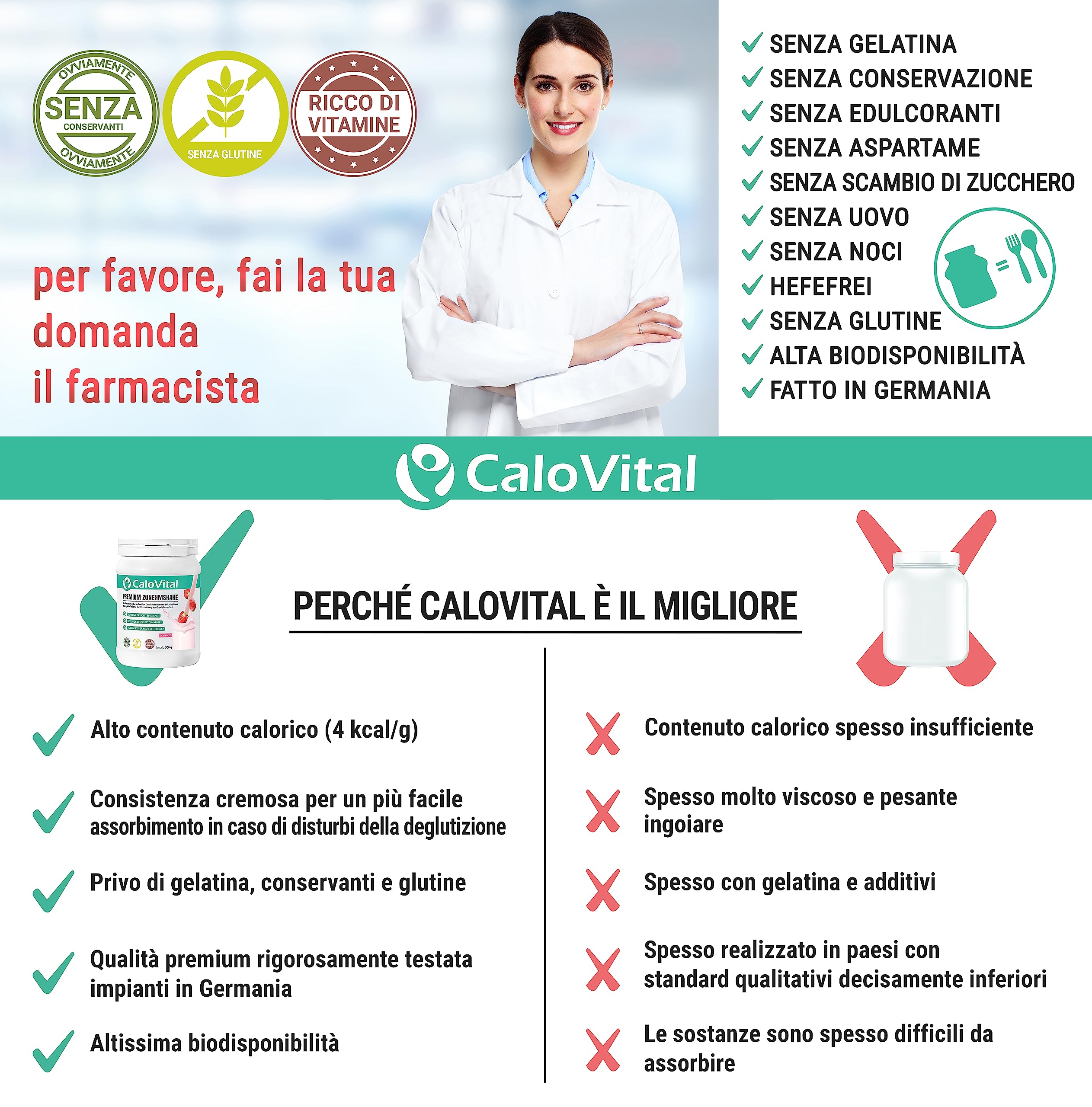 Frullati proteici sostitutivi del pasto con molte vitamine | Bere cibo ipercalorico per l'aumento di peso | Carboidrati e proteine ​​come frullato calorico | CaloVital