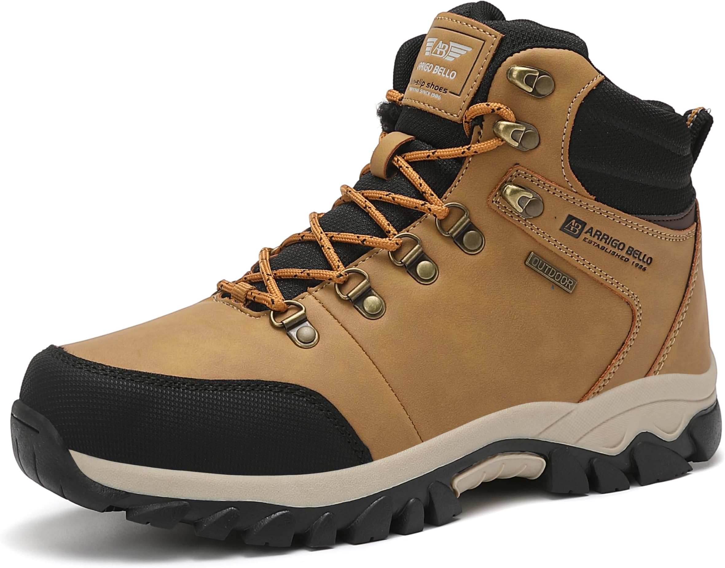 ARRIGO BELLO Mens Snow Boots Winter Warm Ankle Booties Fully Fur Lined Anti-Slip Leather Work Shoes for Walking Hiking Outdoor Urban 7UK-11UK