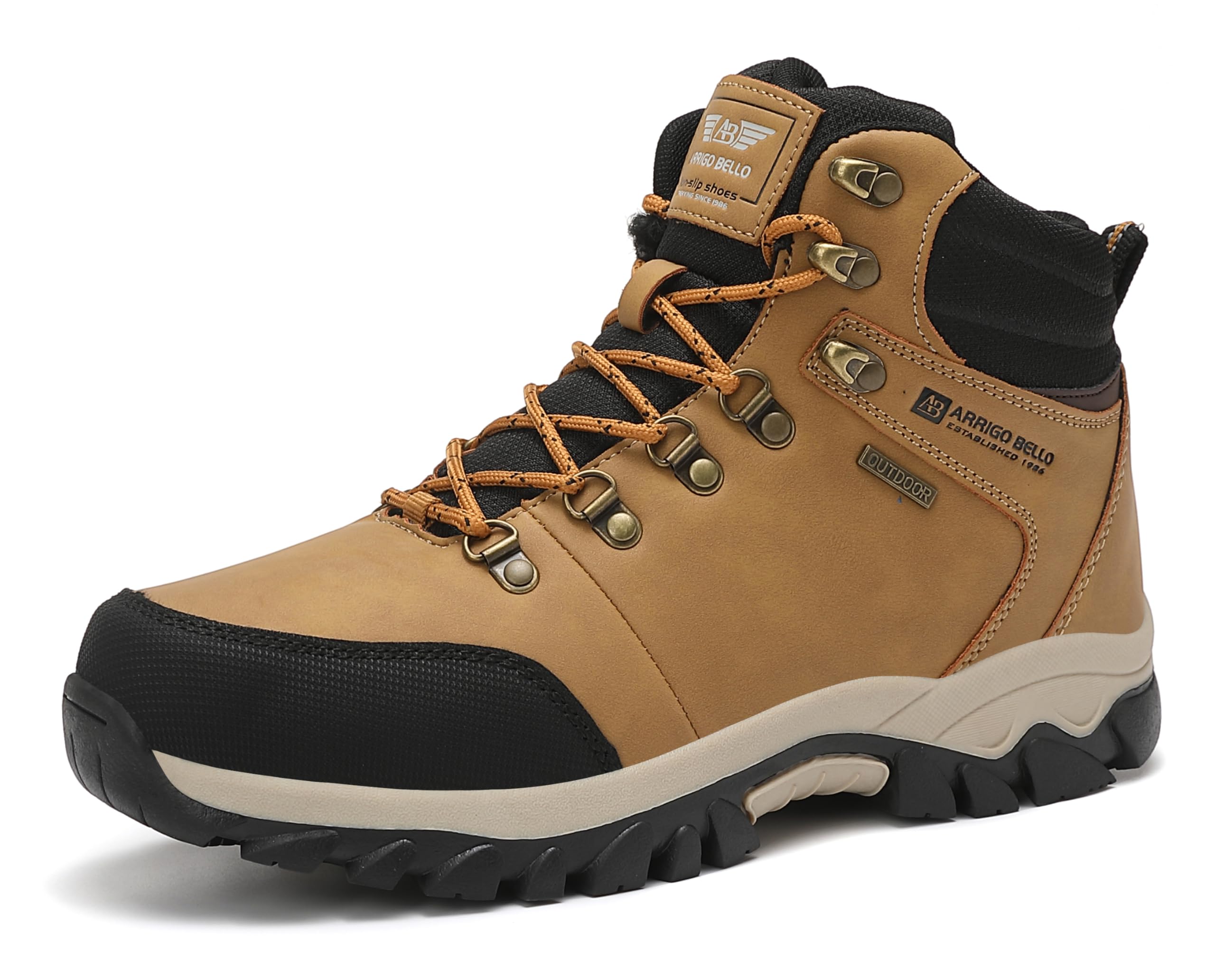 ARRIGO BELLO Mens Snow Boots Winter Warm Ankle Booties Fully Fur Lined Anti-Slip Leather Work Shoes for Walking Hiking Outdoor Urban 7UK-11UK