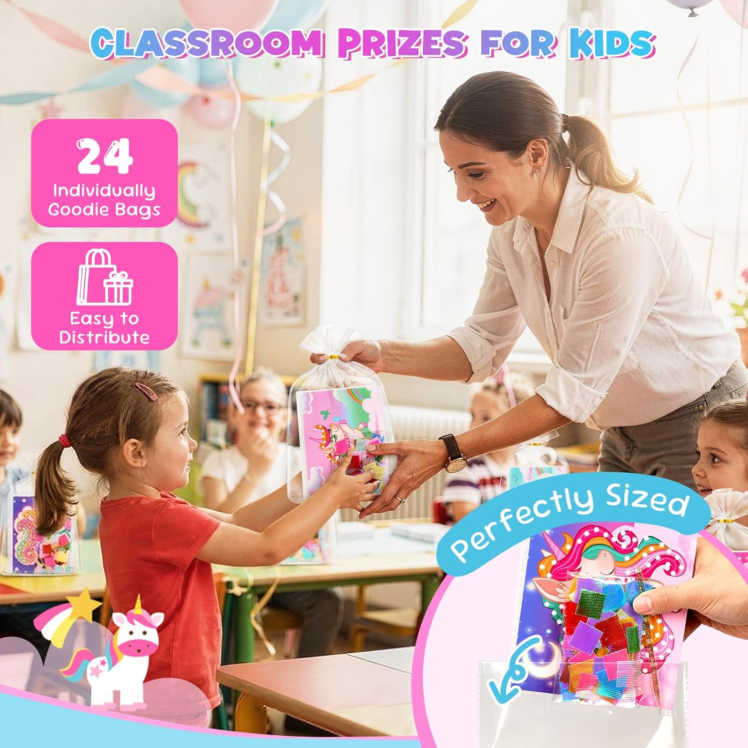 JoyCat 24 Pack Unicorn Party Favors for Girls, Mess-Free Craft Kits for Kids Ages 4-9, DIY Poke Art Activity Set for Birthday Goodie Bags, Classroom Prizes and Group Fun