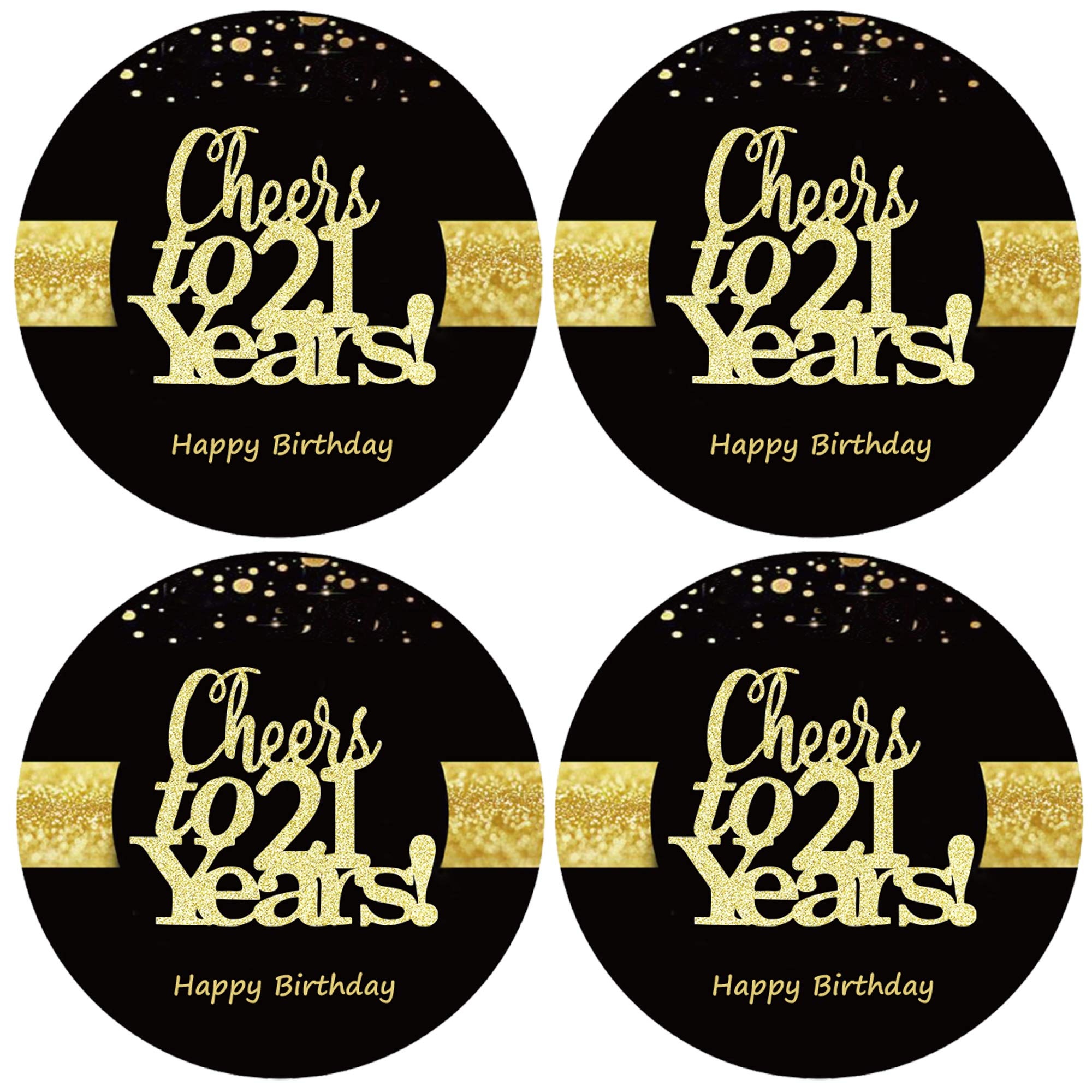 Sumerk 48 PCS Cheers to 21 Large Bottle Stickers - 21st Birthday Card Seals 2 INCHES Round Happy Birthday Party Favors