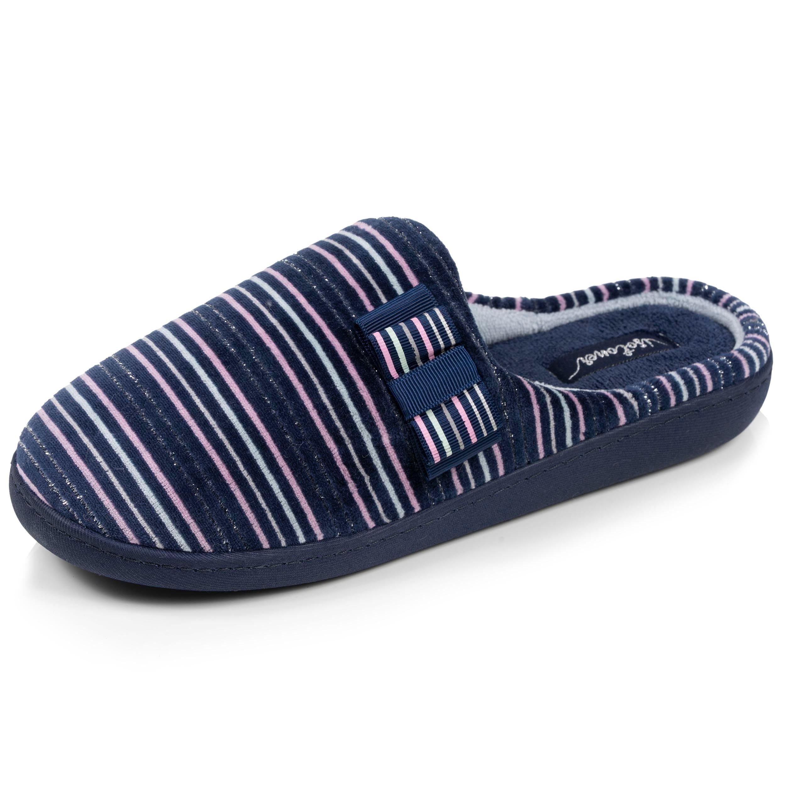 Isotoner Chaussons pantoufles Mules femme velours semelle ergonomique, 40 EU, rayure marine