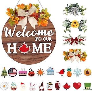 KatchOn, Interchangeable Welcome Sign for Front Door | 4 Seasonal Wreath...