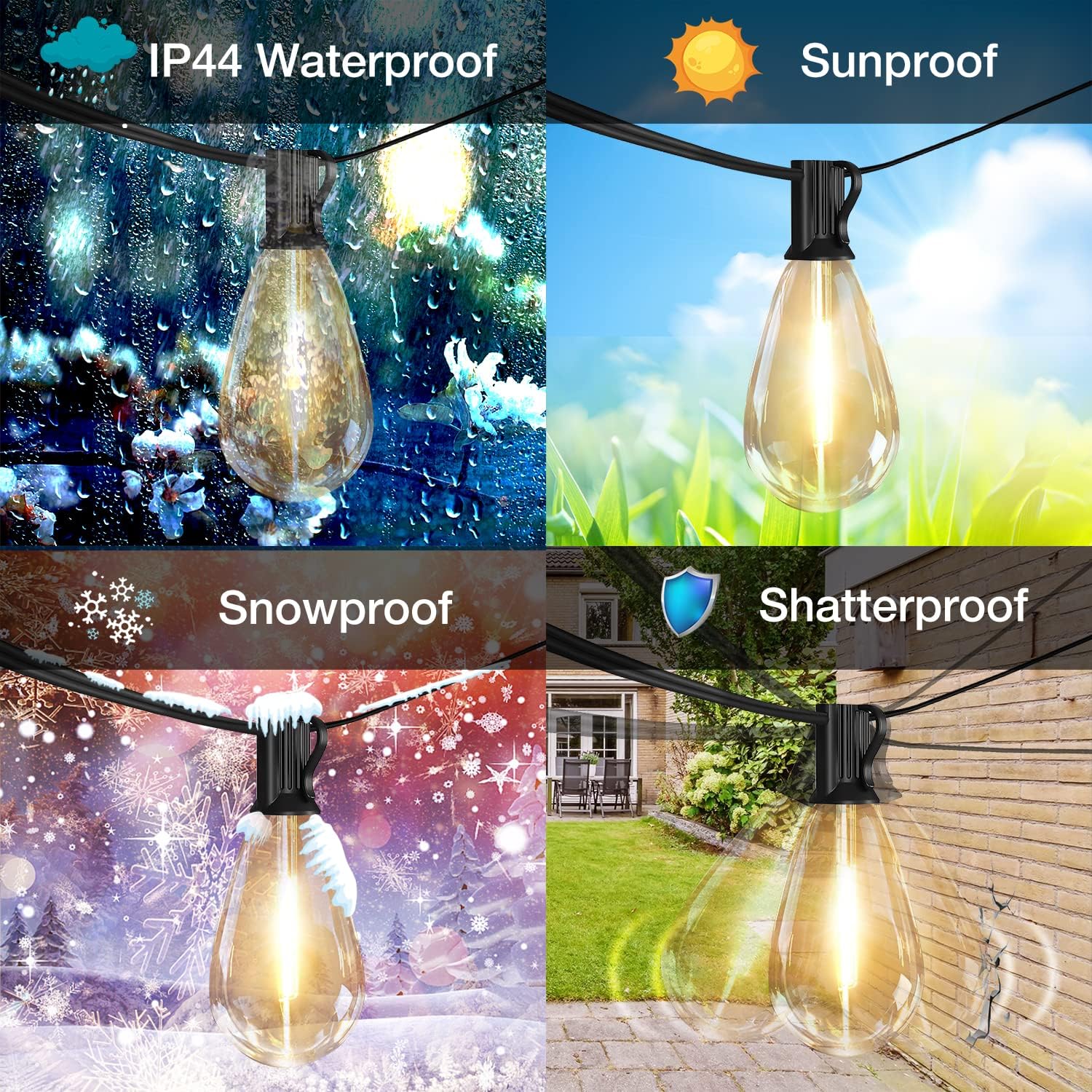 dalattin S14 Led Outdoor String Lights,100ft Patio Lights Waterproof & Shatterproof,24 Vintage Hanging Bulbs Outdoor Lights,Edison String Lights for Outside Patio Garden Backyard