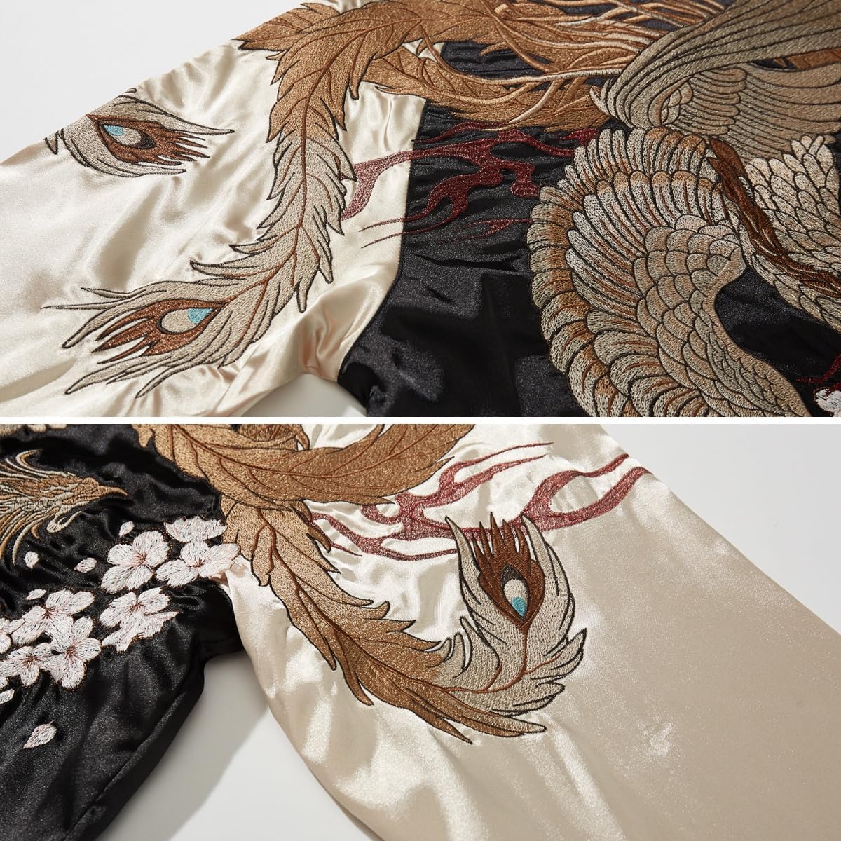 Phoenix Embroidery Men's Bomber Jacket Satin Japanese Style Streetwear Retro Windbreaker Coat for Spring Fall - Image 6