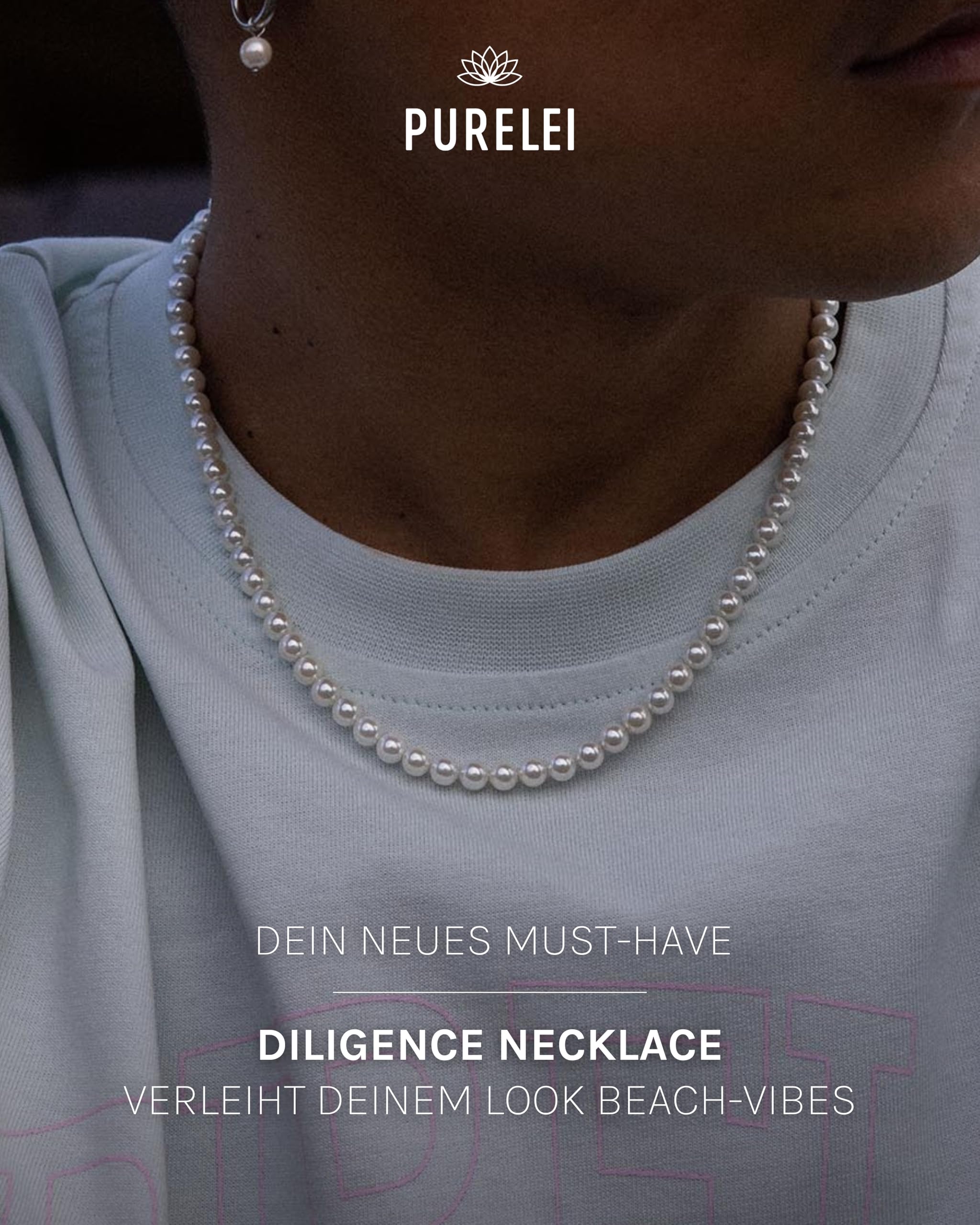 Purelei Diligence Kette (Silber), Wasserfeste Perlenkette für Männer und Frauen, Unisex-Halskette aus Edelstahl für Herren, Geschenk für ihn und sie