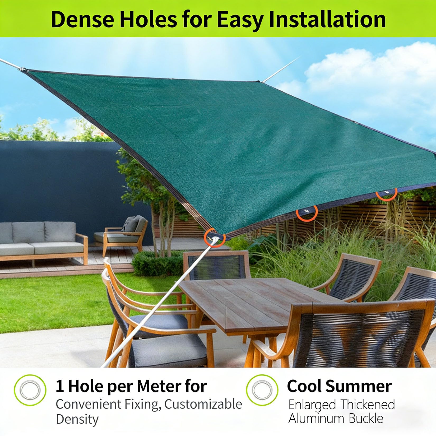 Telo Ombreggiante Verde 6x7m Rete Ombreggiante per Esterni Con Occhielli,88% Sole/UV Protezione Tessuto Ombreggiantes Traspirante Hdpe Panno Vele Parasole per Giardino/Pergola/Esterno/piscina