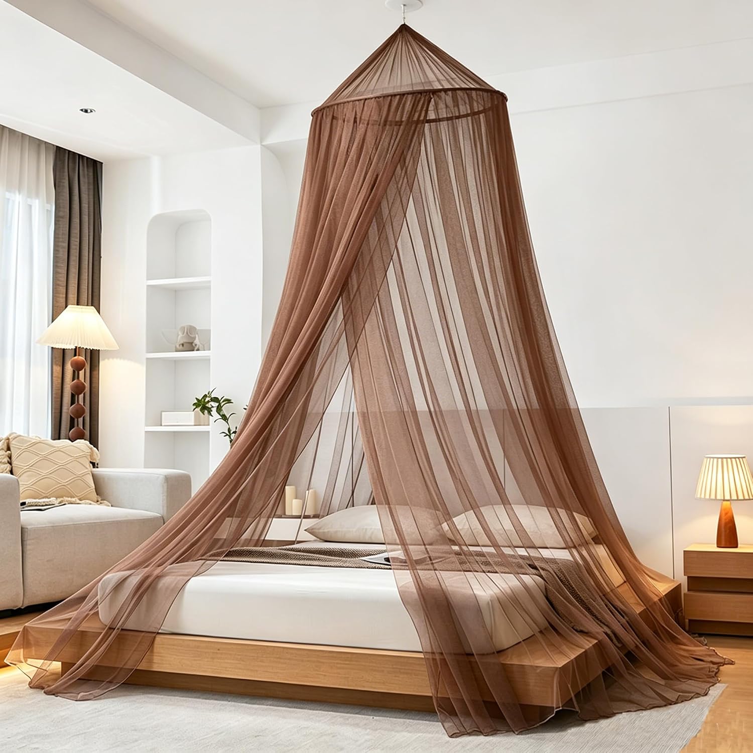 Mengersi Bed Canopy for Girls,Princess Mosquito Net Bed Canopy for Bed,Mosquito Netting Canopy Reading Corners Room Decor for Girls (Coffee)