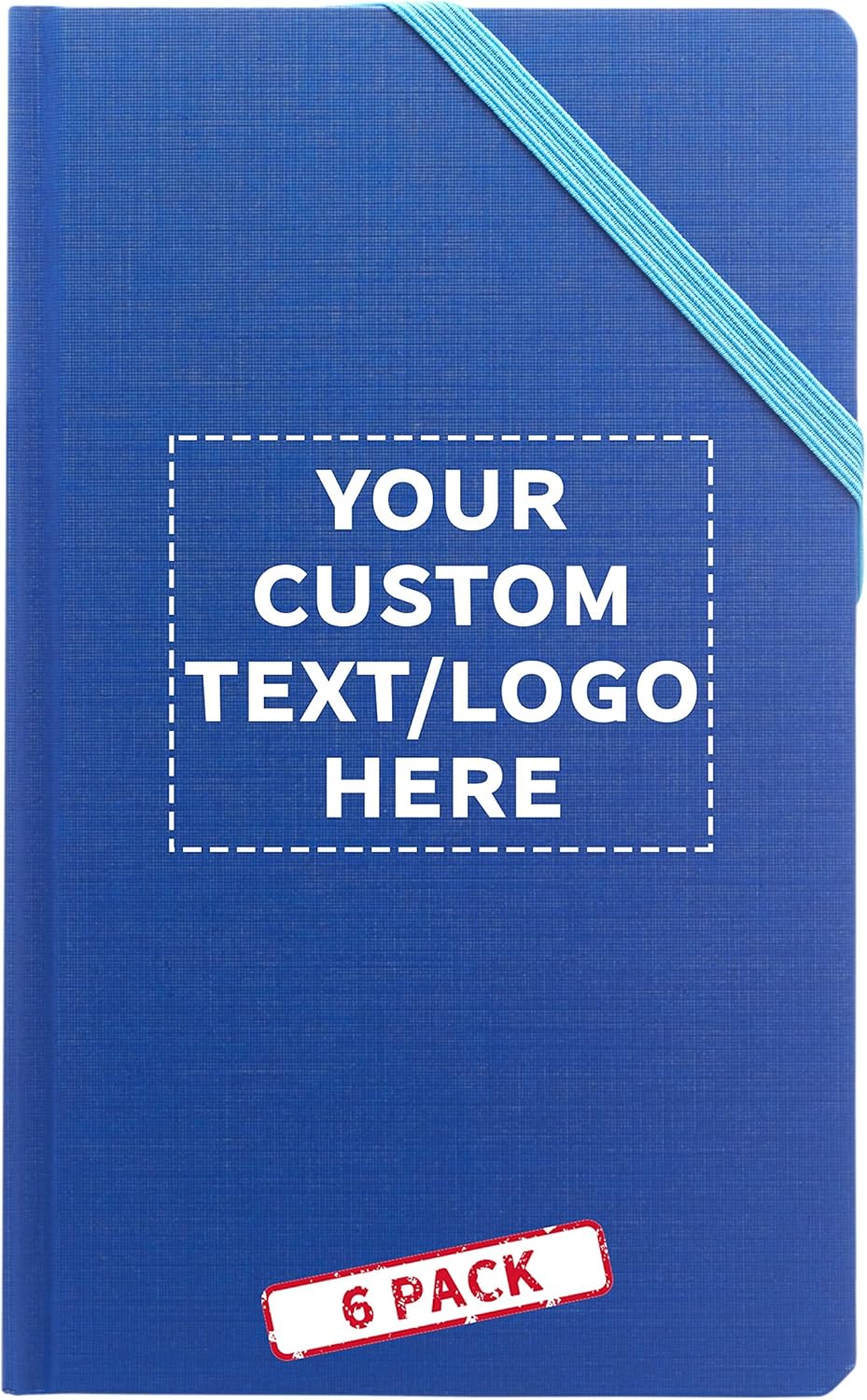 DISCOUNT PROMOS 6 Hardcover Journals with Corner Band Pack - Customizable Text, Logo - Paper, Elegant, Carry Notebooks, Medium Size - Blue