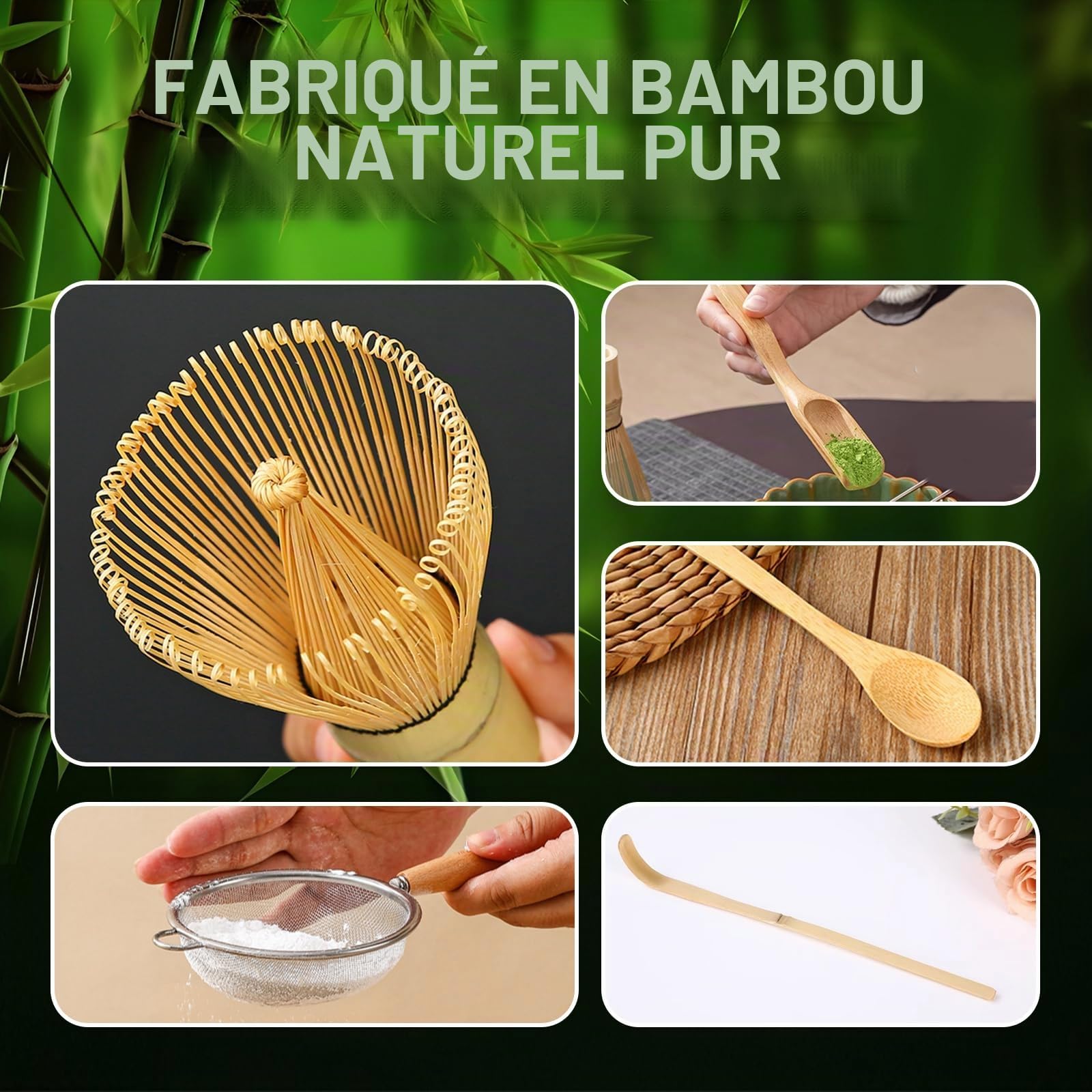 Matcha kit Matcha Whisk Set Accessoire de cérémonie du Matcha Japonais 9 pièces Bol Matcha avec Bec Fouet au Matcha Ouillère à Thé Kit de Fabrication de Thé (Vert Magique kit)