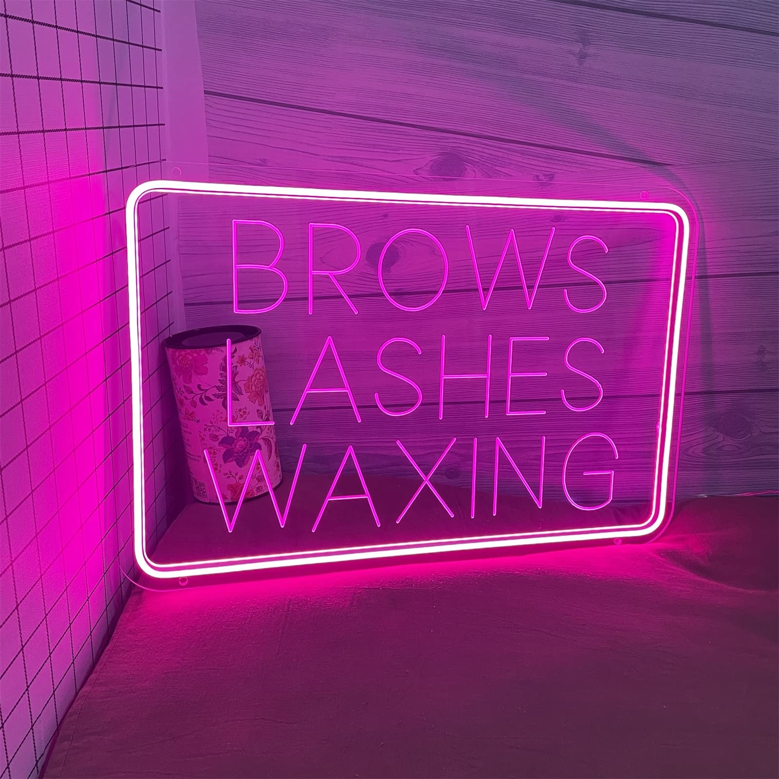 Cejas, pestañas, encerado, letrero de neón LED, luces de neón de grabado USB personalizadas con atenuador, para corte de pelo, estudio de cejas, colgante facial, decoración regulable,Rosado,40x27cm
