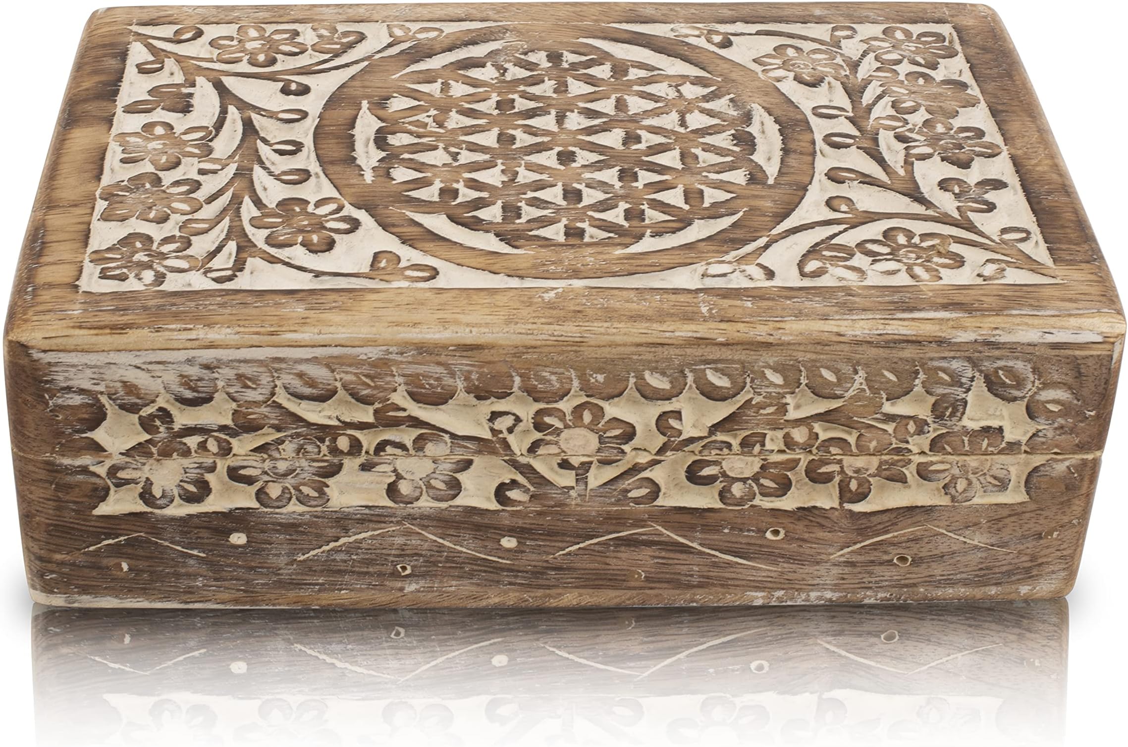 The Great Indian BazaarGreat Birthday Gift Ideas Handmade Decorative Wooden Jewelry Keepsake Box Jewelry Organizer Treasure Chest Trinket Holder Watch Storage Lock Box Housewarming Gift Ideas (White Wash Finish)