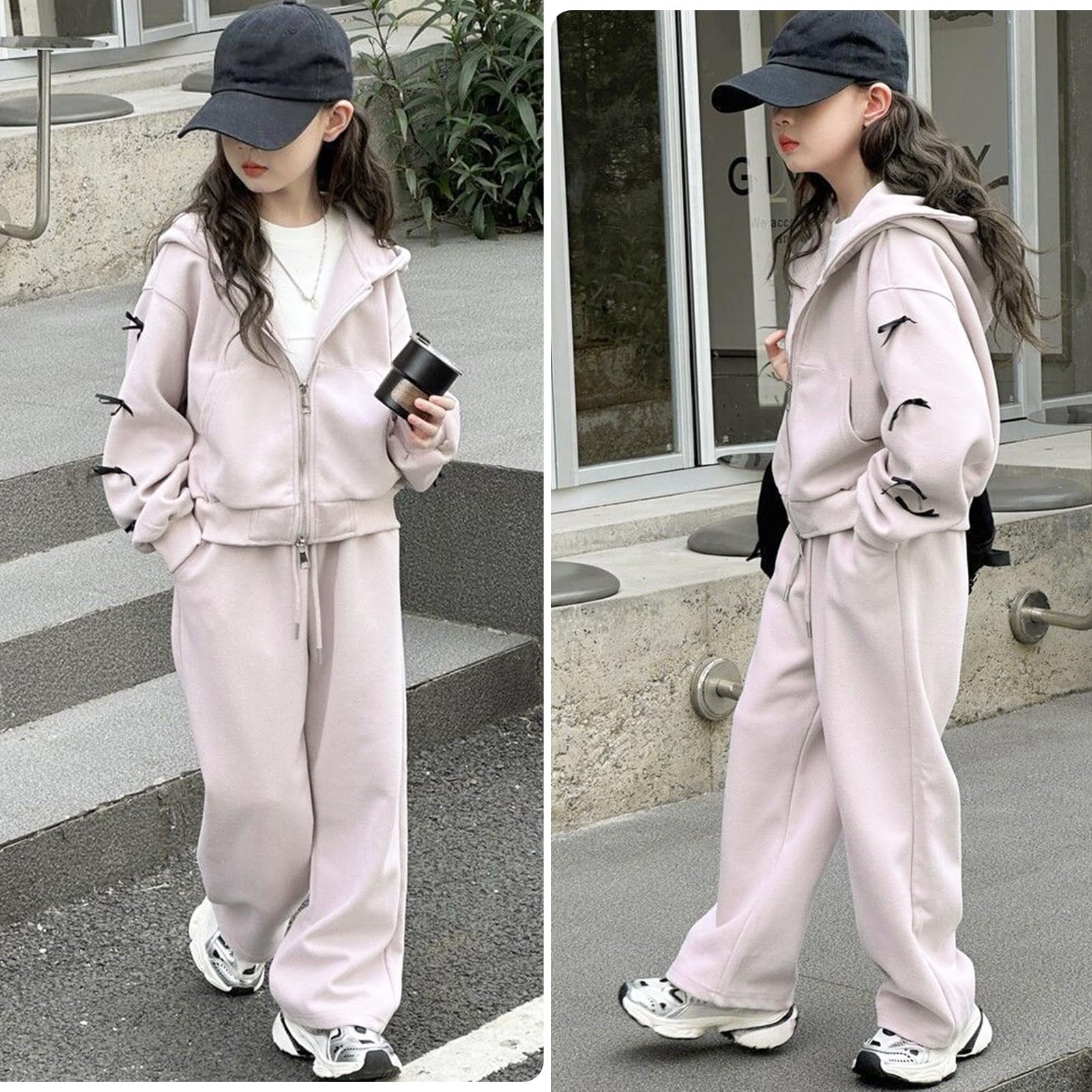 Ensemble d’Entraînement Enfants Fille Survêtement Extérieur avec Papillon Costume 2 Pièces Pantalon de Jogging et Sweatshirt à Capuche pour le Printemps Automne