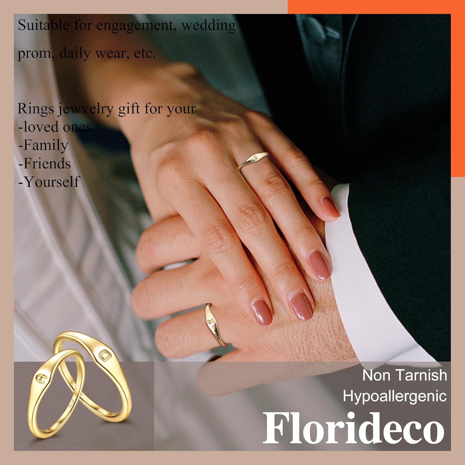 Florideco 14K Gold Filled Ring Initial Ring Dainty Simple Letter Band Rings Signet Stackable Pinky Alphabet Thin Thumb Rings for Women Non Tarnish Size 6 7 8 9 10 - Image 5