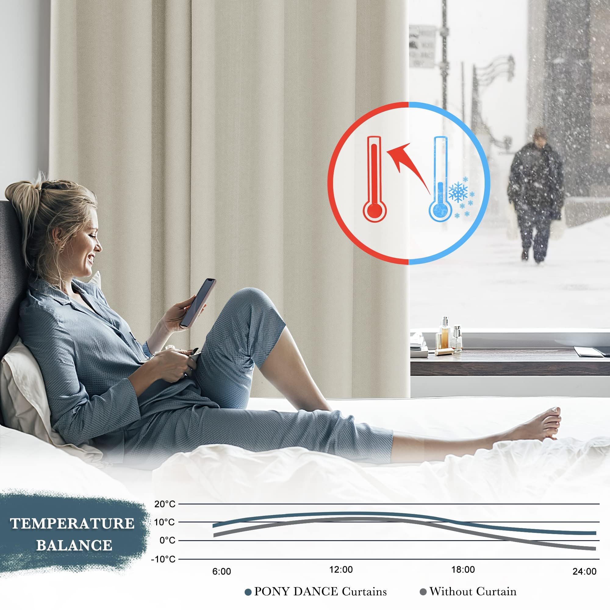 PONY DANCE Tenda Oscurante Termiche con Anelli Camera da Letto 1 Pezzo L 140 x A 240 cm Decorazione Curtain Porta Interna per Soggiorno, Beige Chiaro