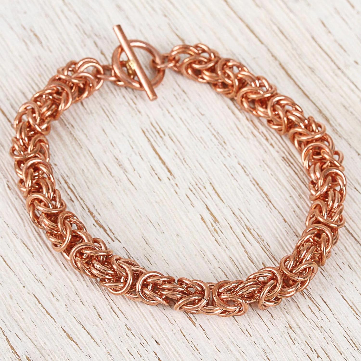 NOVICA Artisan Handcrafted Copper Chain Bracelet Byzantine from Mexico Metallic Recycled [8.5 in L (end to End) x 0.3 in W] ' Bright Creativity'