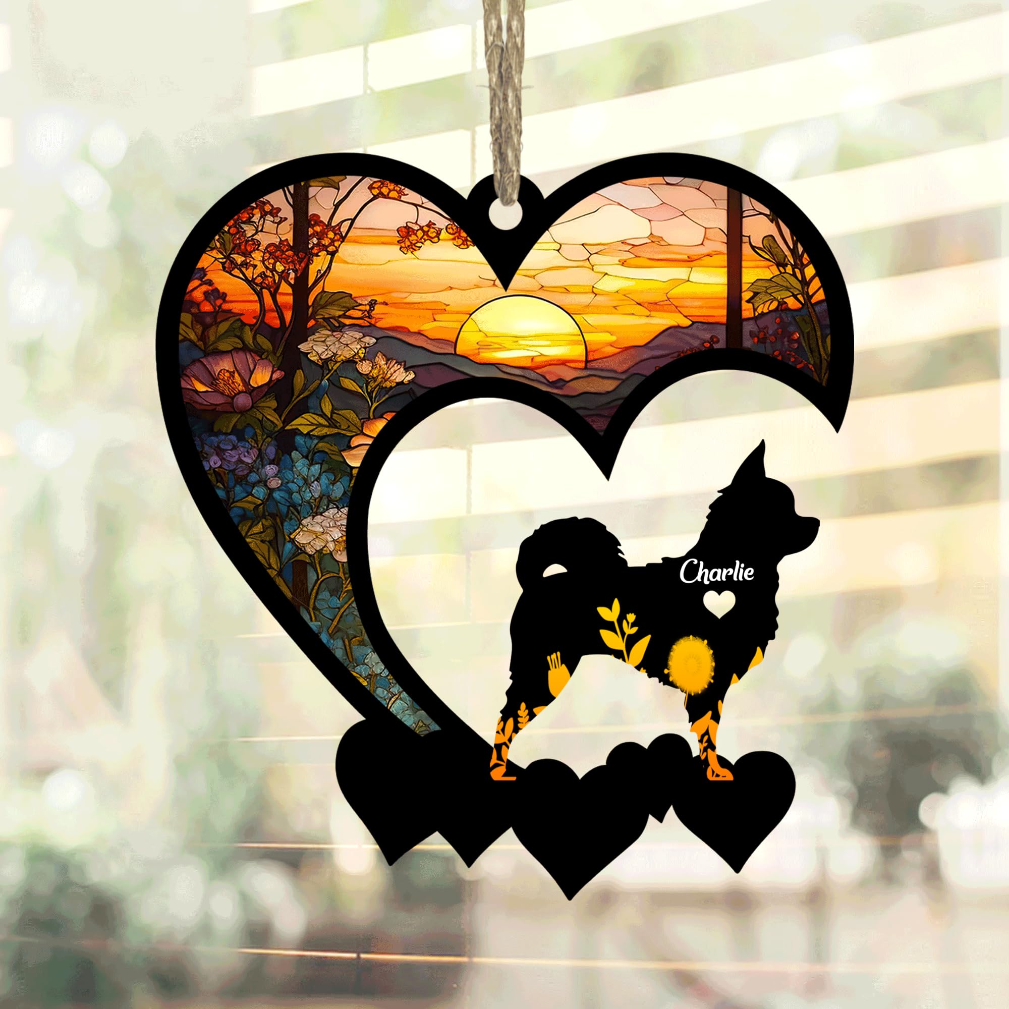 Lovely POD Chihuahua Long Haired Suncatcher Ornaments, Personalized Chihuahua Long Haired Memorial with Name, Dogs Loss Ornaments, Dog Remembrance Gift, Dog Memory Ornament, Loss of Dogs Sympathy Gift