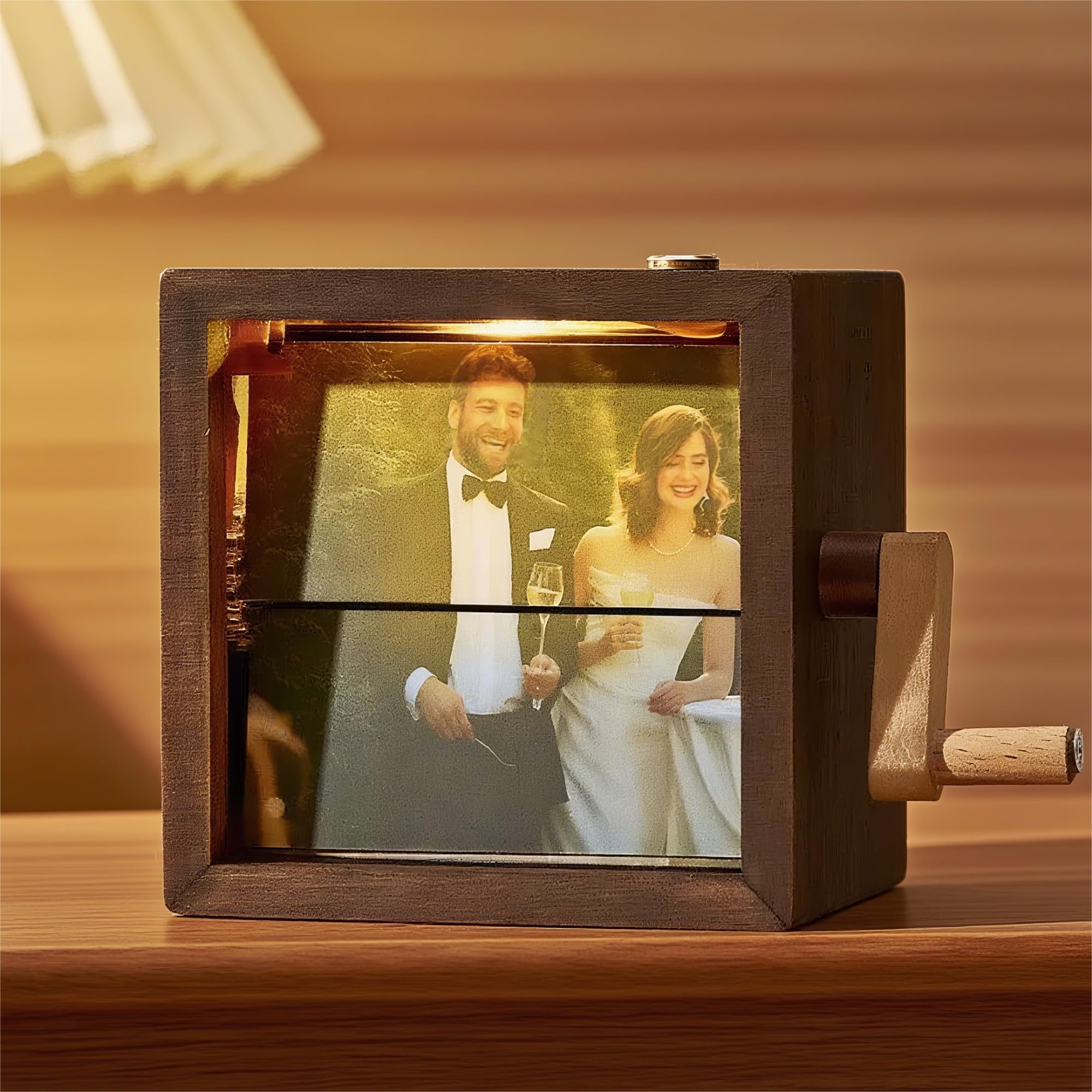 Custom Handmade Flipbook Photo Frame with Light, Personalized Wood Hand-cranked Animation Box, 8 or 16 Photos Display, Beech/Black Walnut Anniversary Gift for Couples
