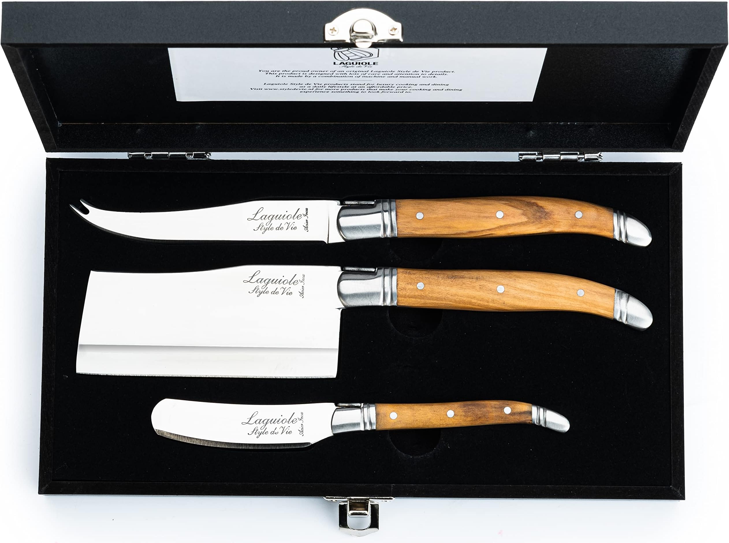Cheese knives, Luxury Line, Olive wood, set of 3 pieces, giftbox included