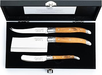 سكاكين Laguiole Style de Vie Cheese ، خط فاخر ، خشب زيتون ، مجموعة من 3 قطع ، علبة هدايا متضمنة