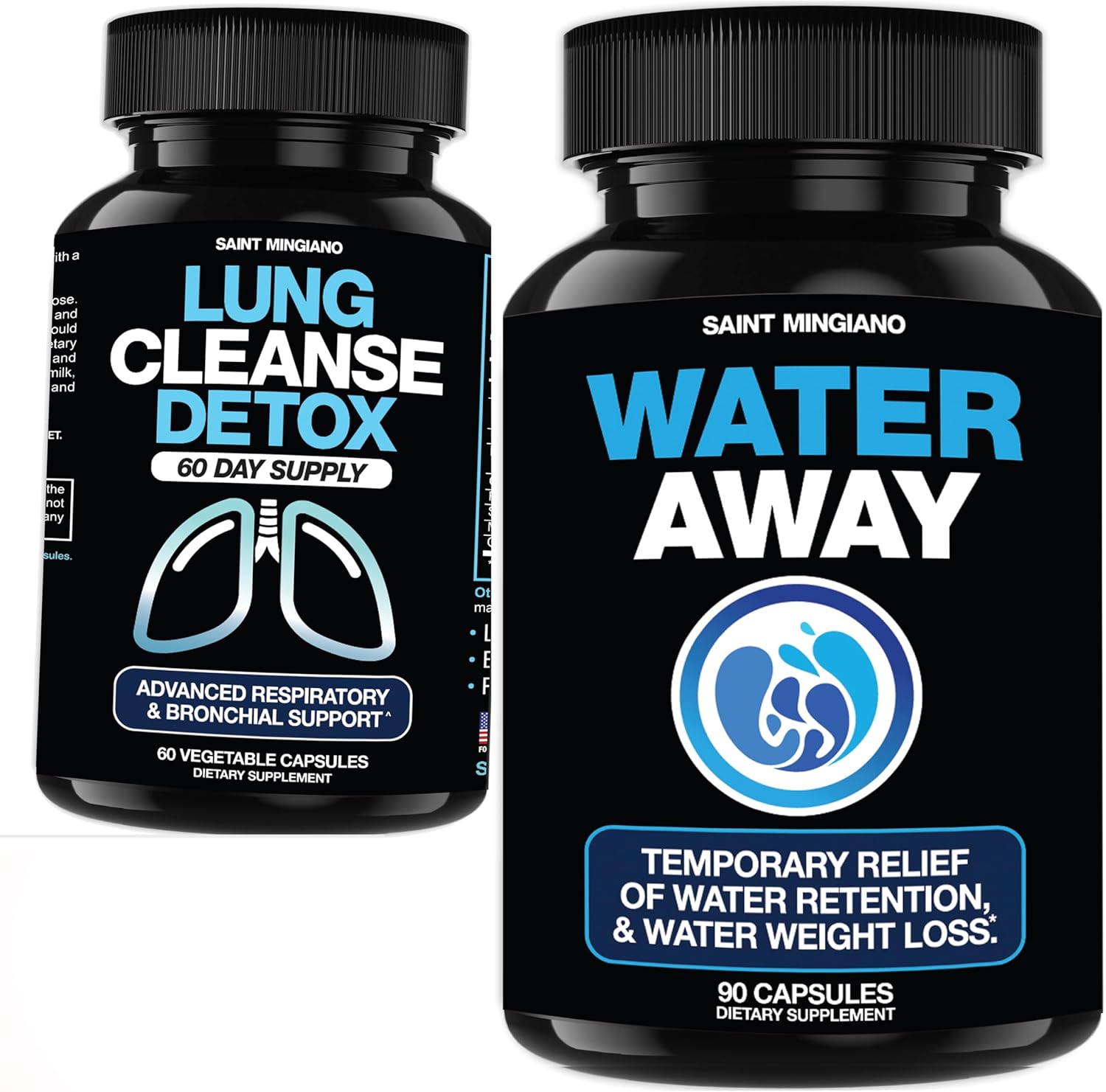 Water Away 90 Caps Diuretic Water Pills - with - Lung Cleanse Detox, 60 Day Cleanse - Supports