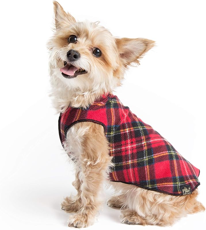 Capa de Chuva para Cães Gold Paw em Fleece Stretch Xadrez Vermelho Classic, Tamanho 26