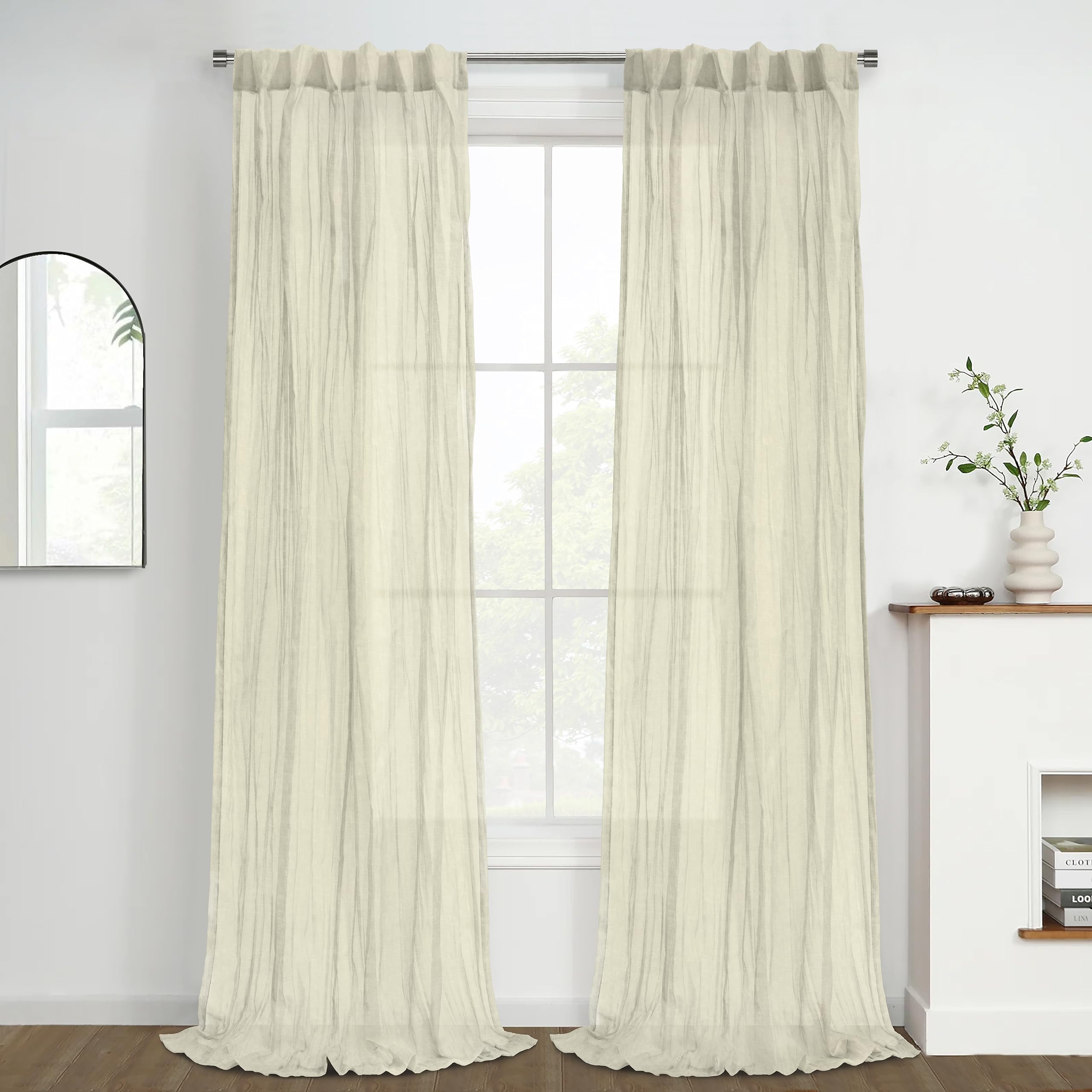 loft livingPeoria Sheer Dual Header Curtain Panel 52 x 84 in Cream
