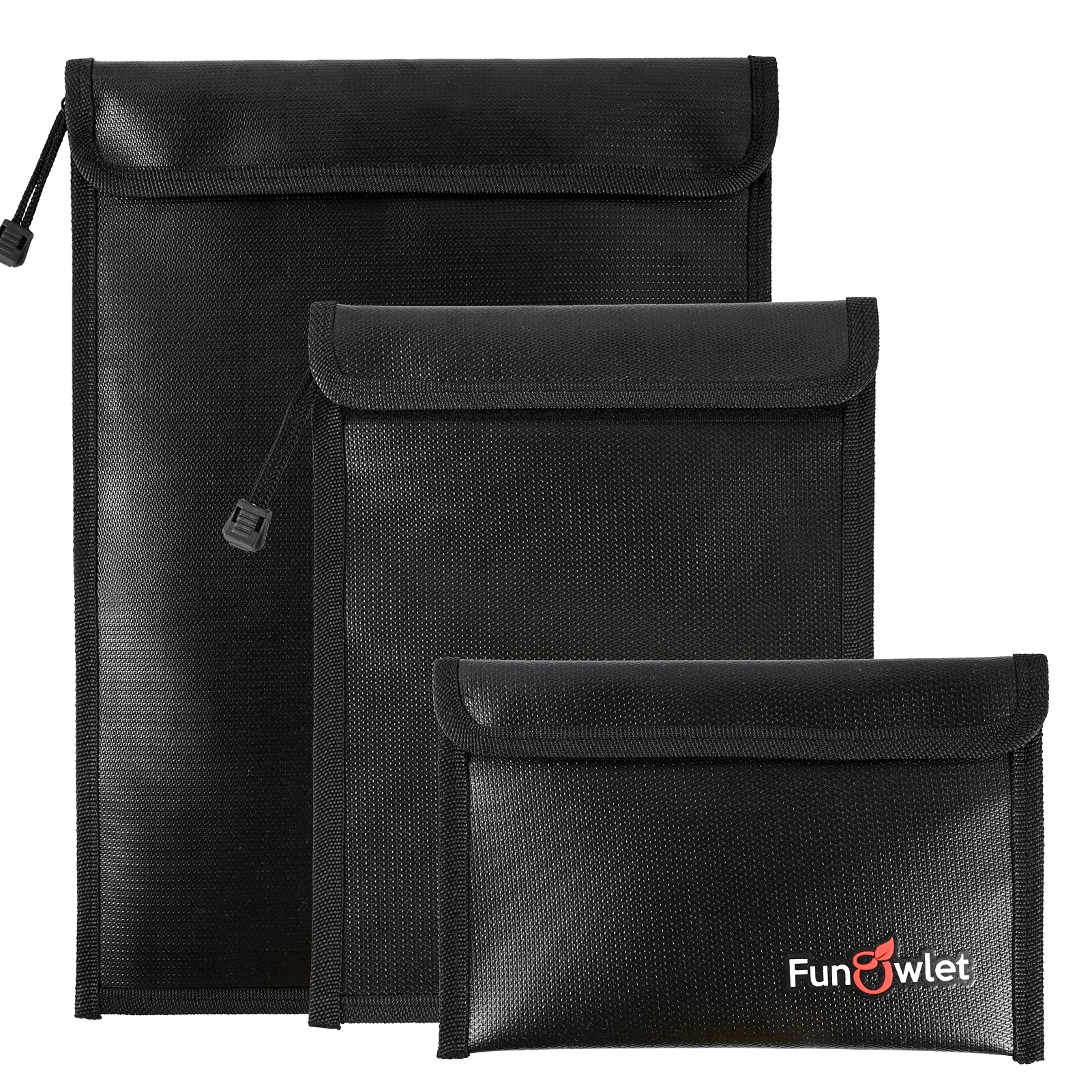 Fireproof Waterproof Money Document Bag - 3 Pack Safe Upgraded Zipper Bags, Fire & Water Resistant Storage Organizer Pouch for A4 A5 Documents Holder,File,Cash,Jewelry,Passport,Tablet,Laptop (Black)Fireproof Waterproof Money Document Bag - 3…