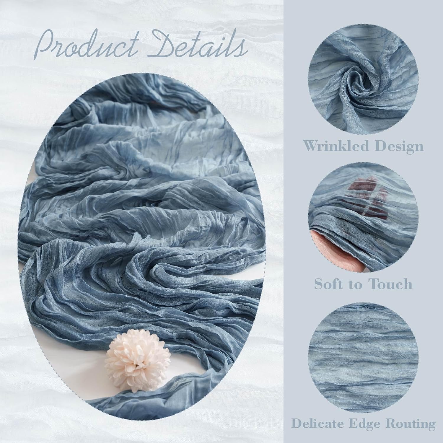 Baby Blue Cheesecloth Table Runner Gauze 35x120 Inches 10FT Boho Rustic Farmhouse for Thanksgiving Fall Wedding Bridal Shower Baby Shower Home Holiday Decorations image 3